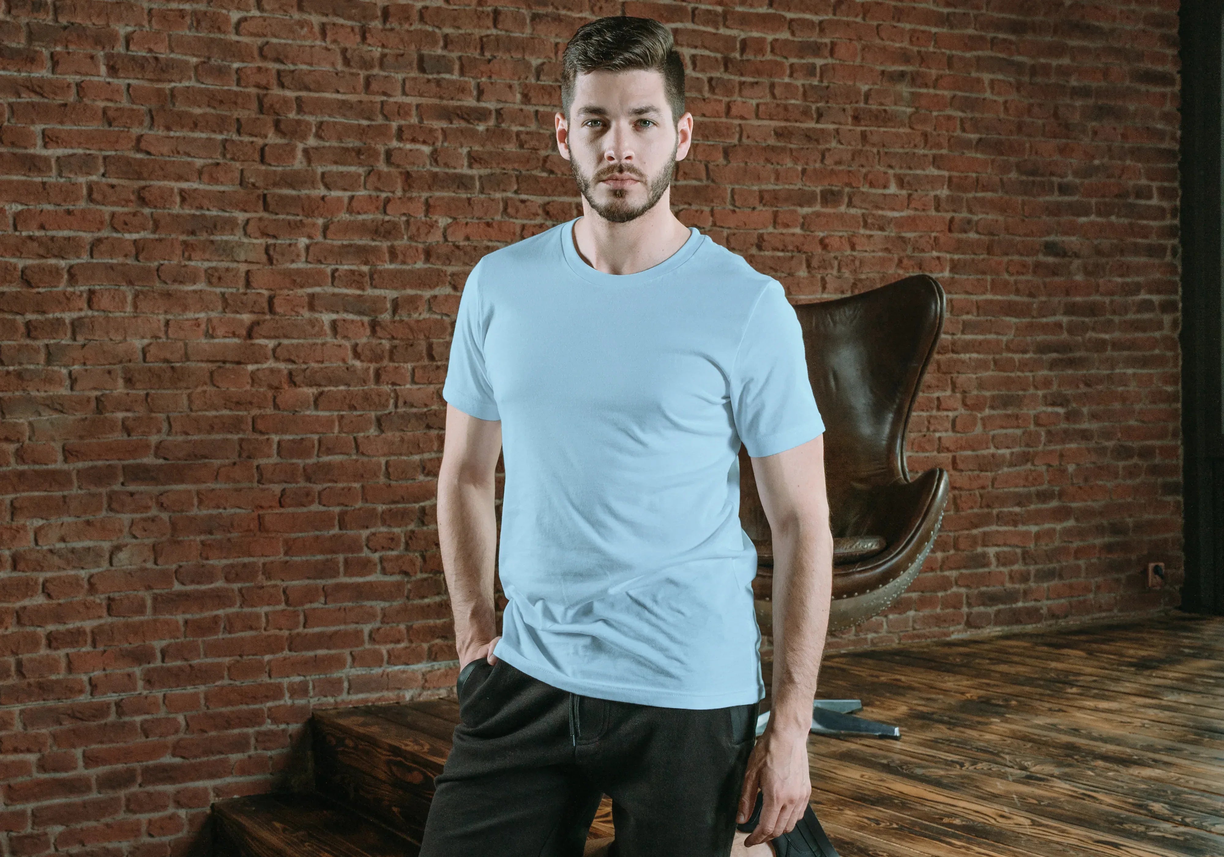Solid Baby Blue Plus Size Classic Crew T-Shirt for Men - Not So Suttle
