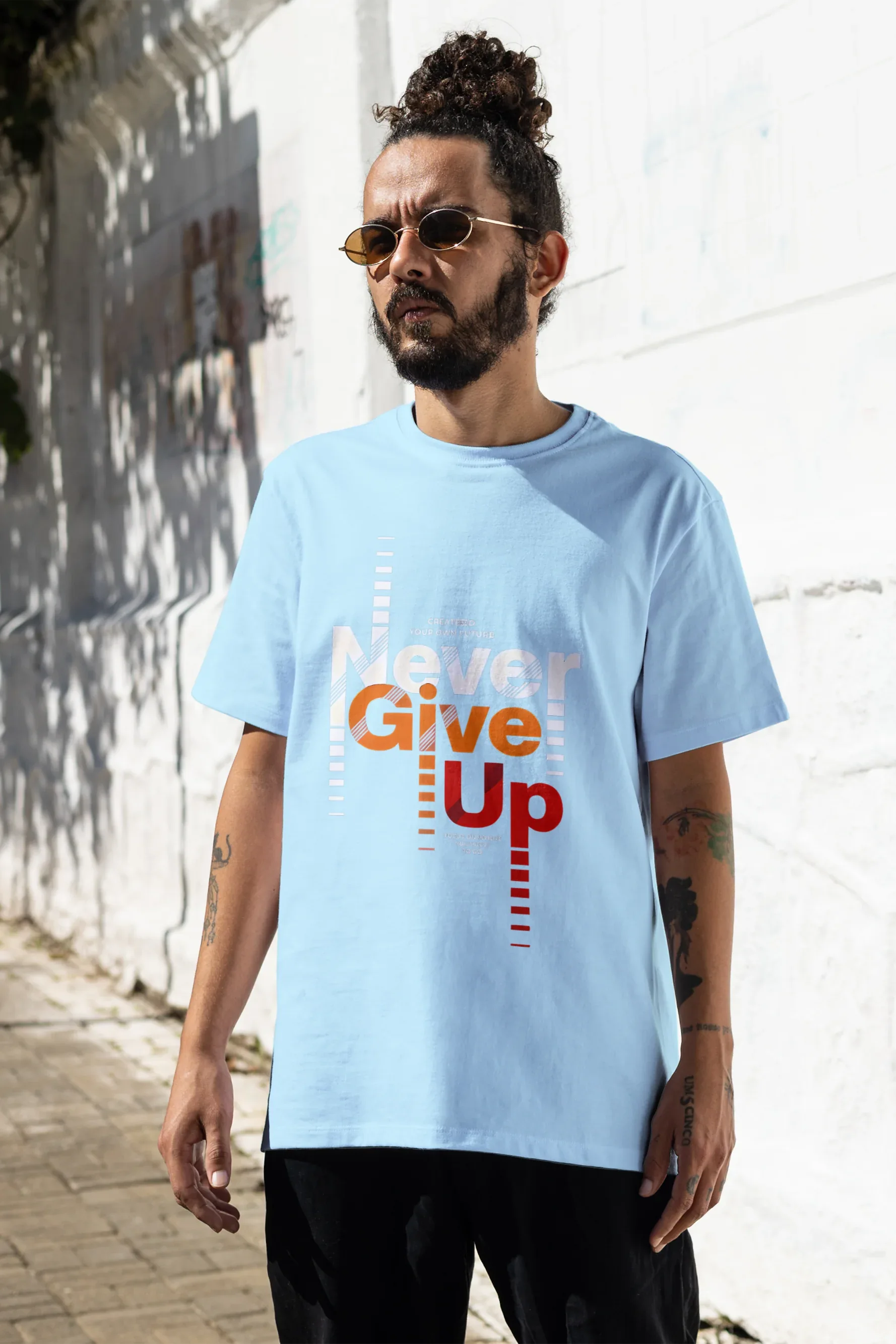 Never Give Up Graphic Oversized Classic T-Shirt for Men - Not So Suttle