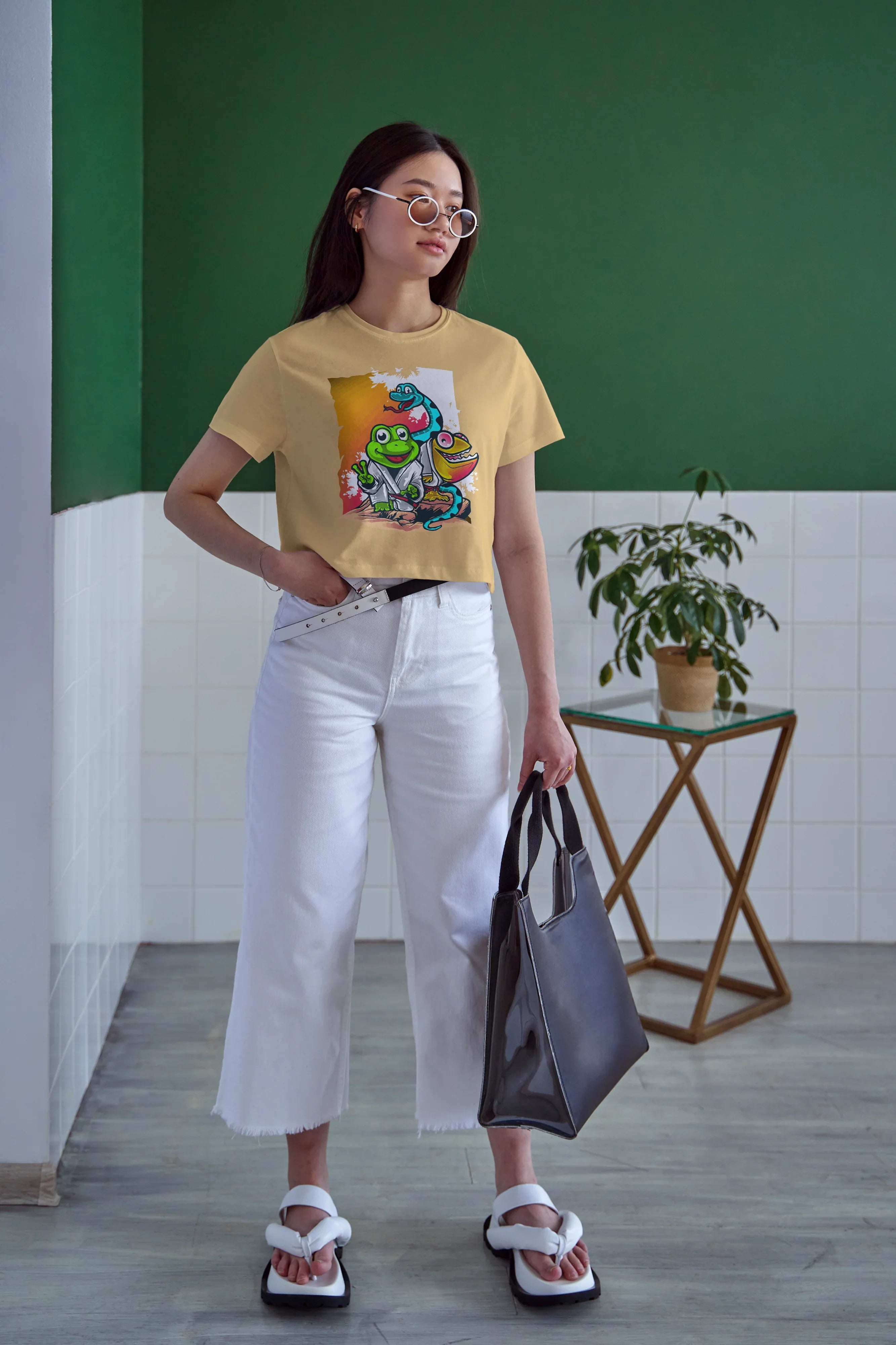 Frog Snake Graphic Crop Top for Women - Not So Suttle