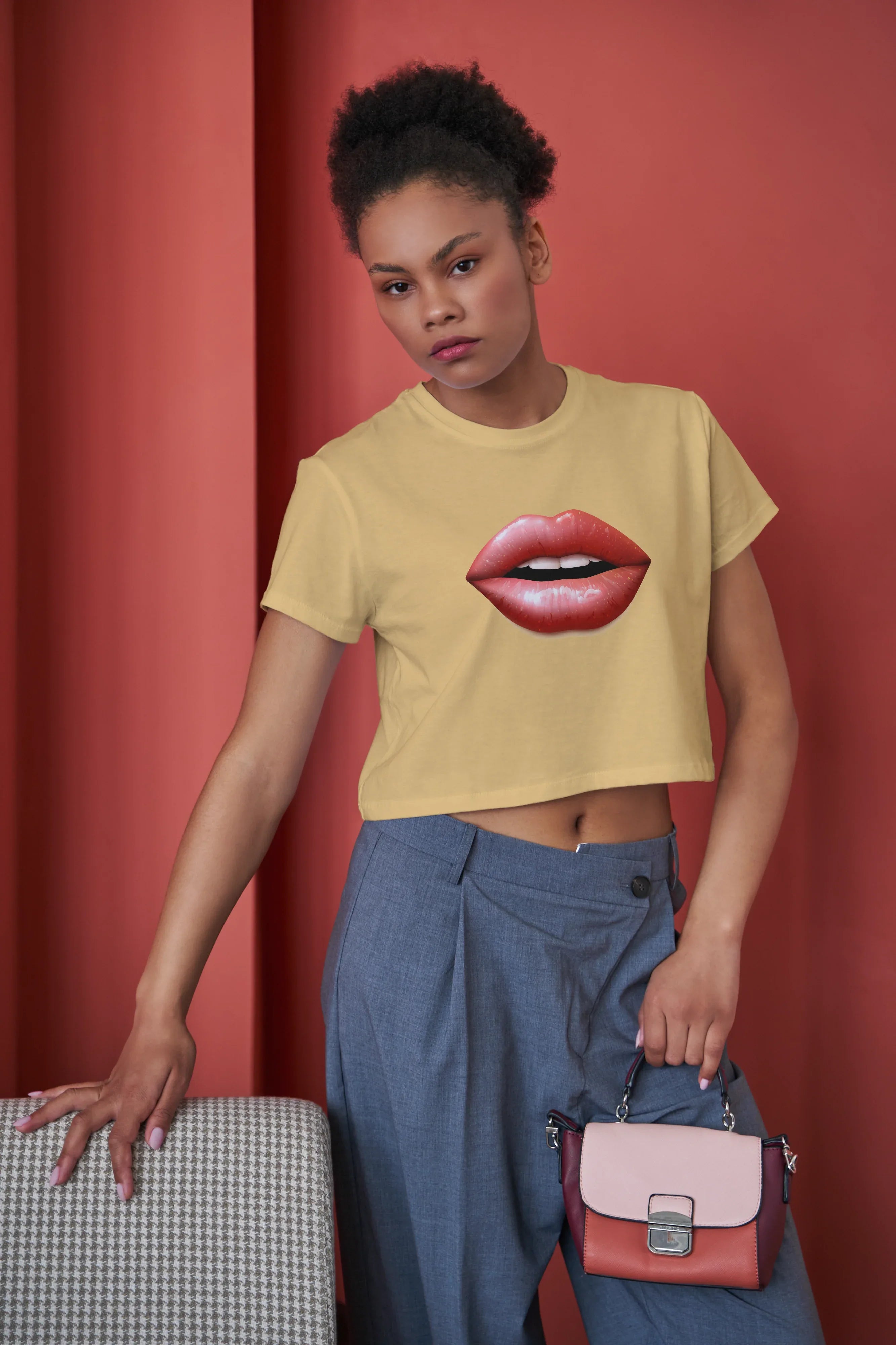 Red Lips Graphic Crop Top for Women - Not So Suttle