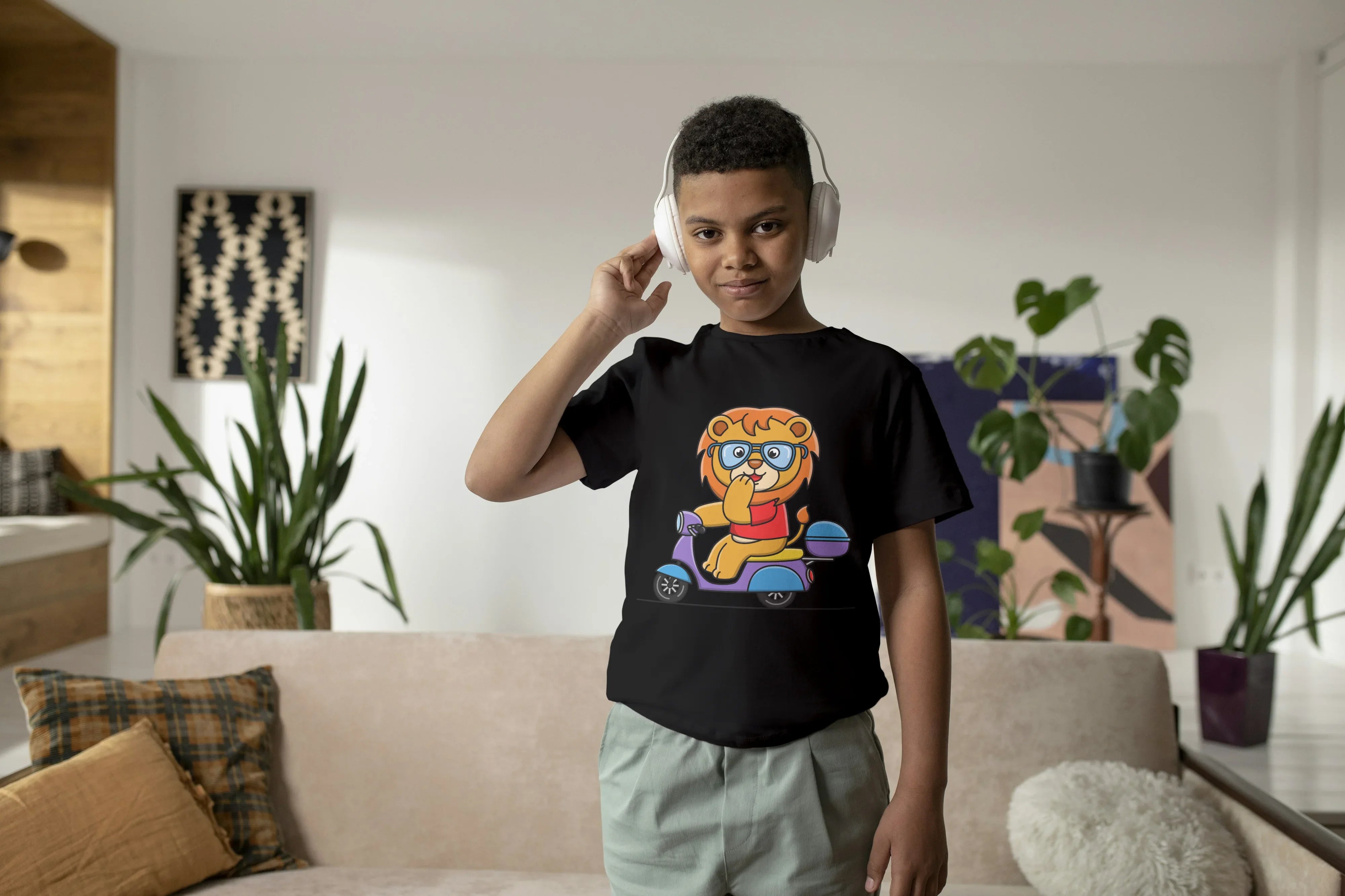Lion on Scooter Graphic T-Shirt for Boys - Not So Suttle
