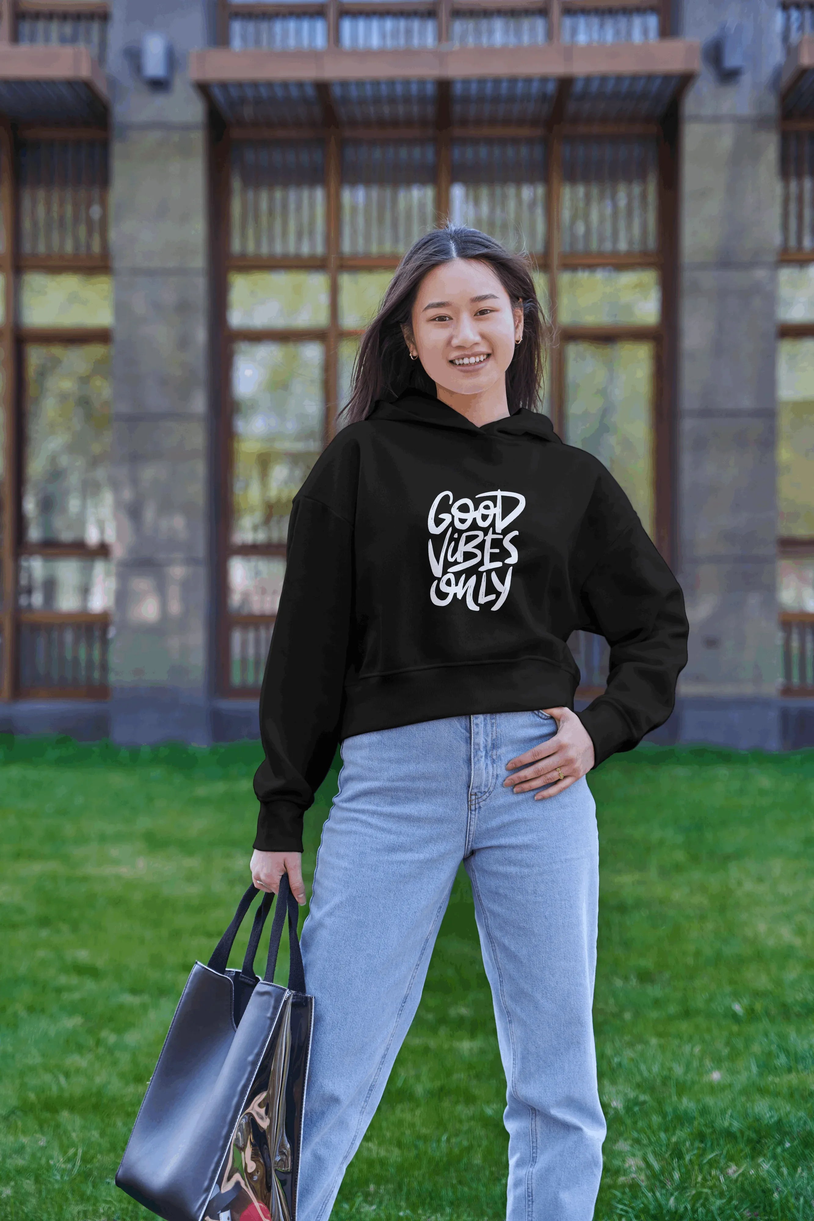Good Vibes Only Graphic Cropped Hoodie for Women - Not So Suttle