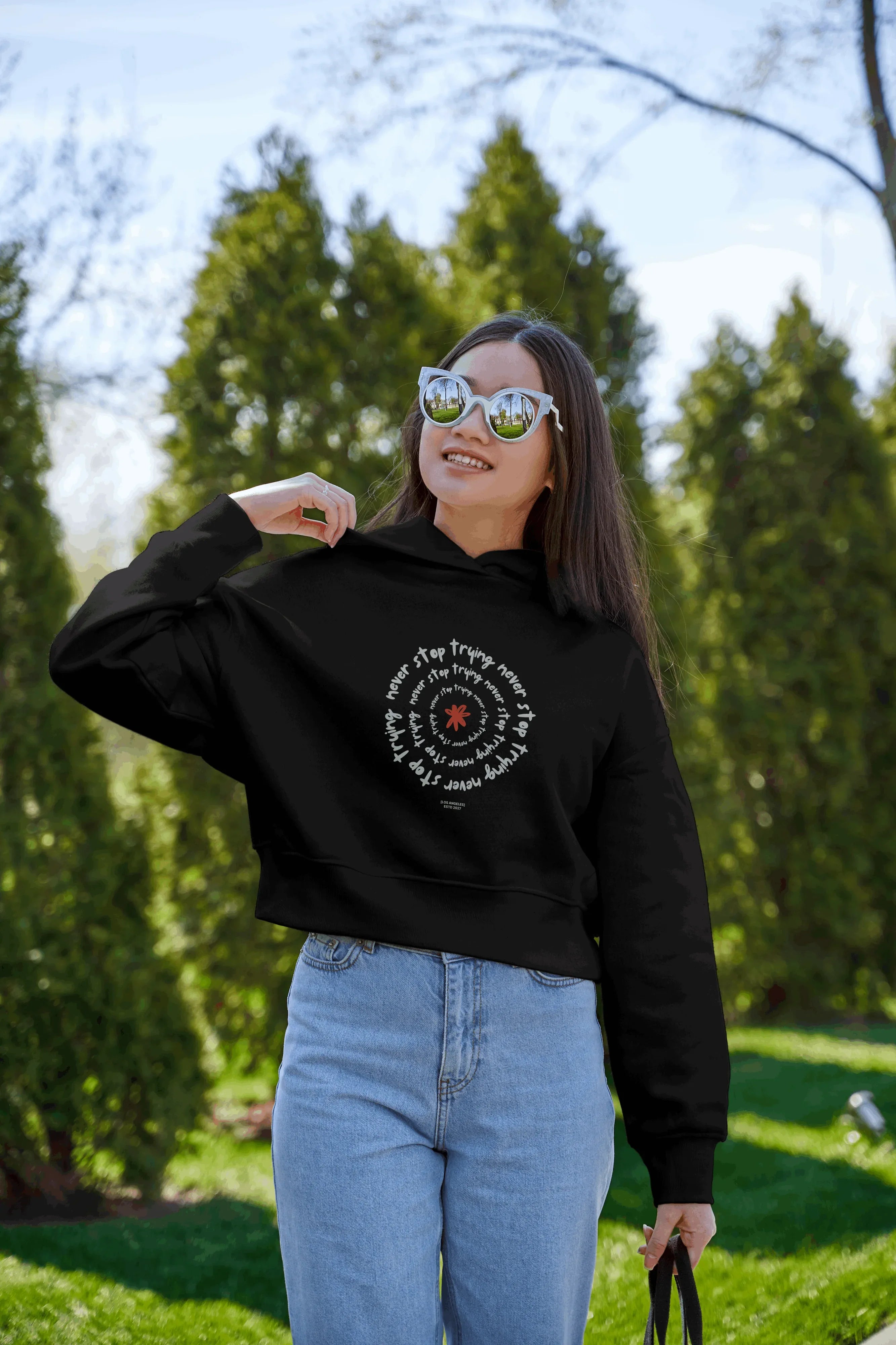 Never Stop Trying Graphic Cropped Hoodie for Women - Not So Suttle