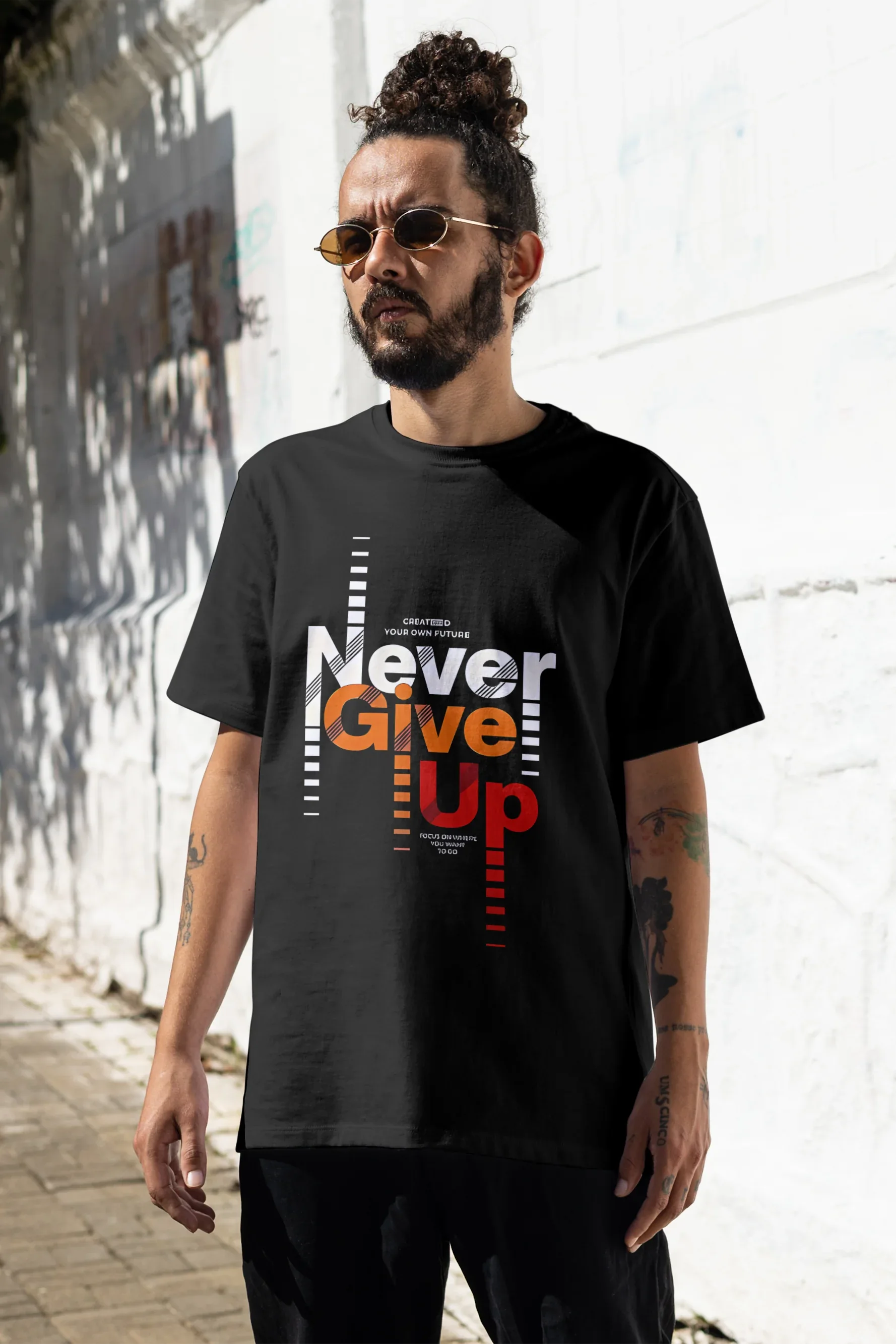 Never Give Up Graphic Oversized Classic T-Shirt for Men - Not So Suttle
