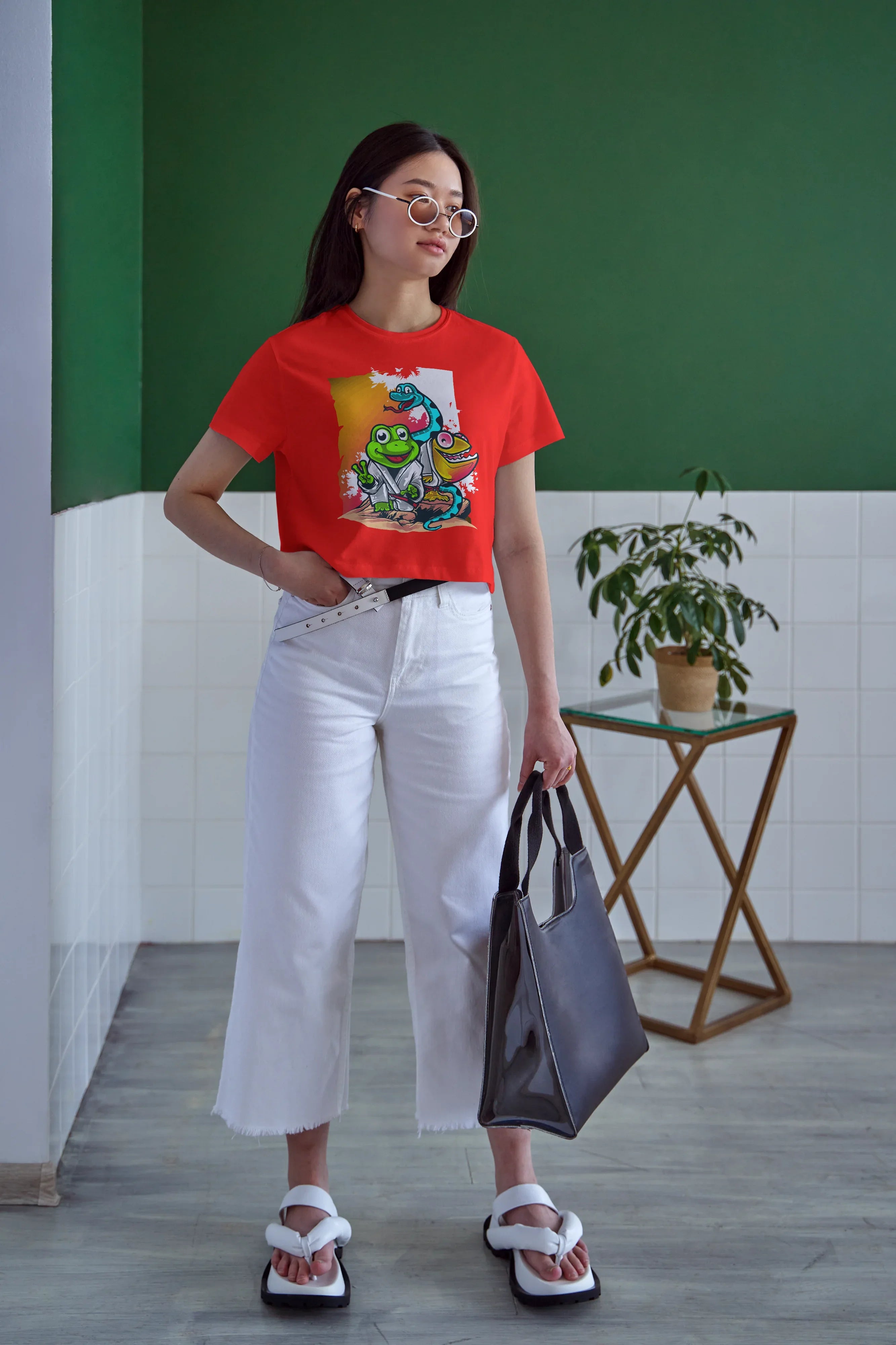 Frog Snake Graphic Crop Top for Women - Not So Suttle