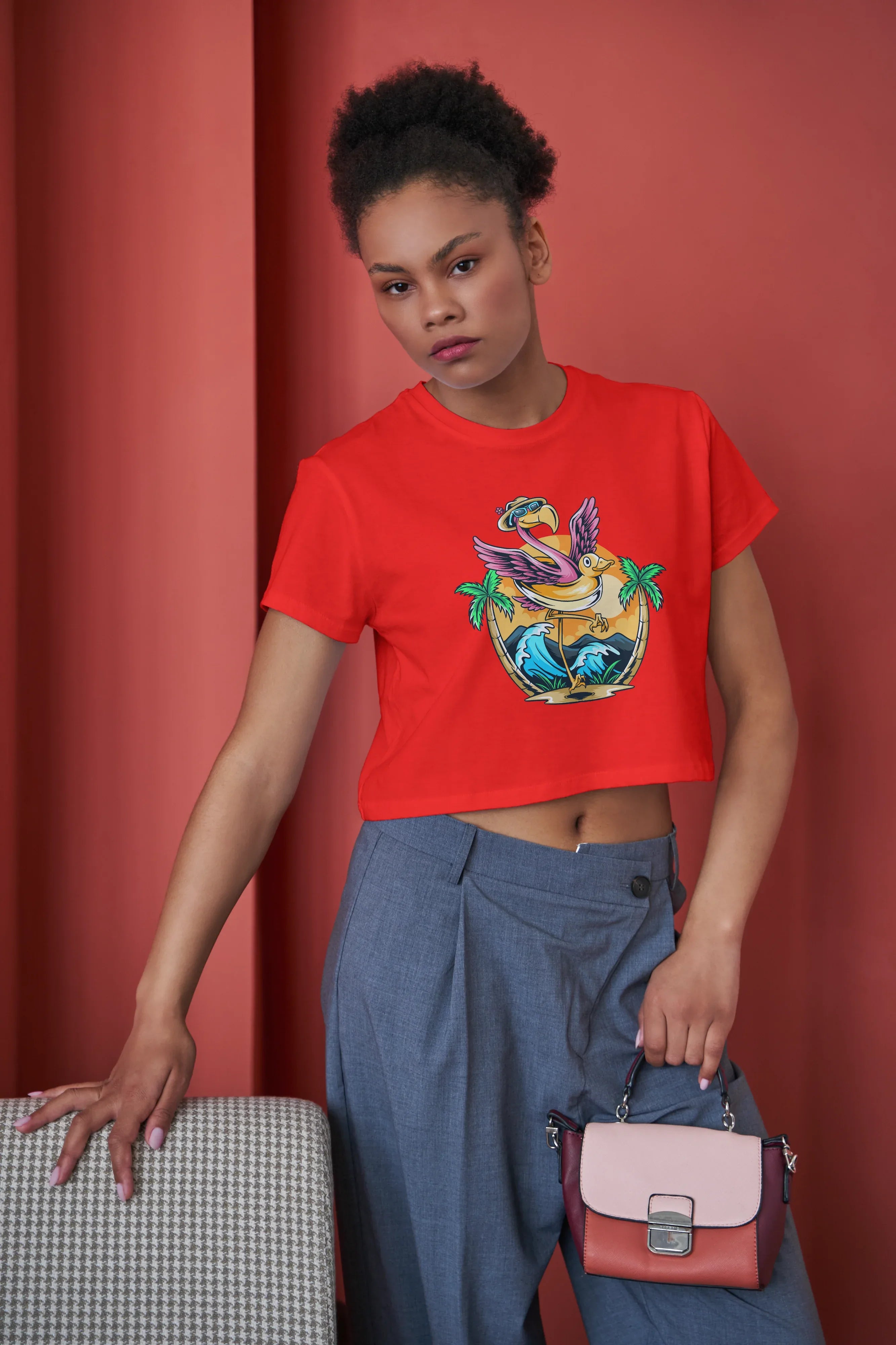 Flamingo Graphic Crop Top for Women - Not So Suttle