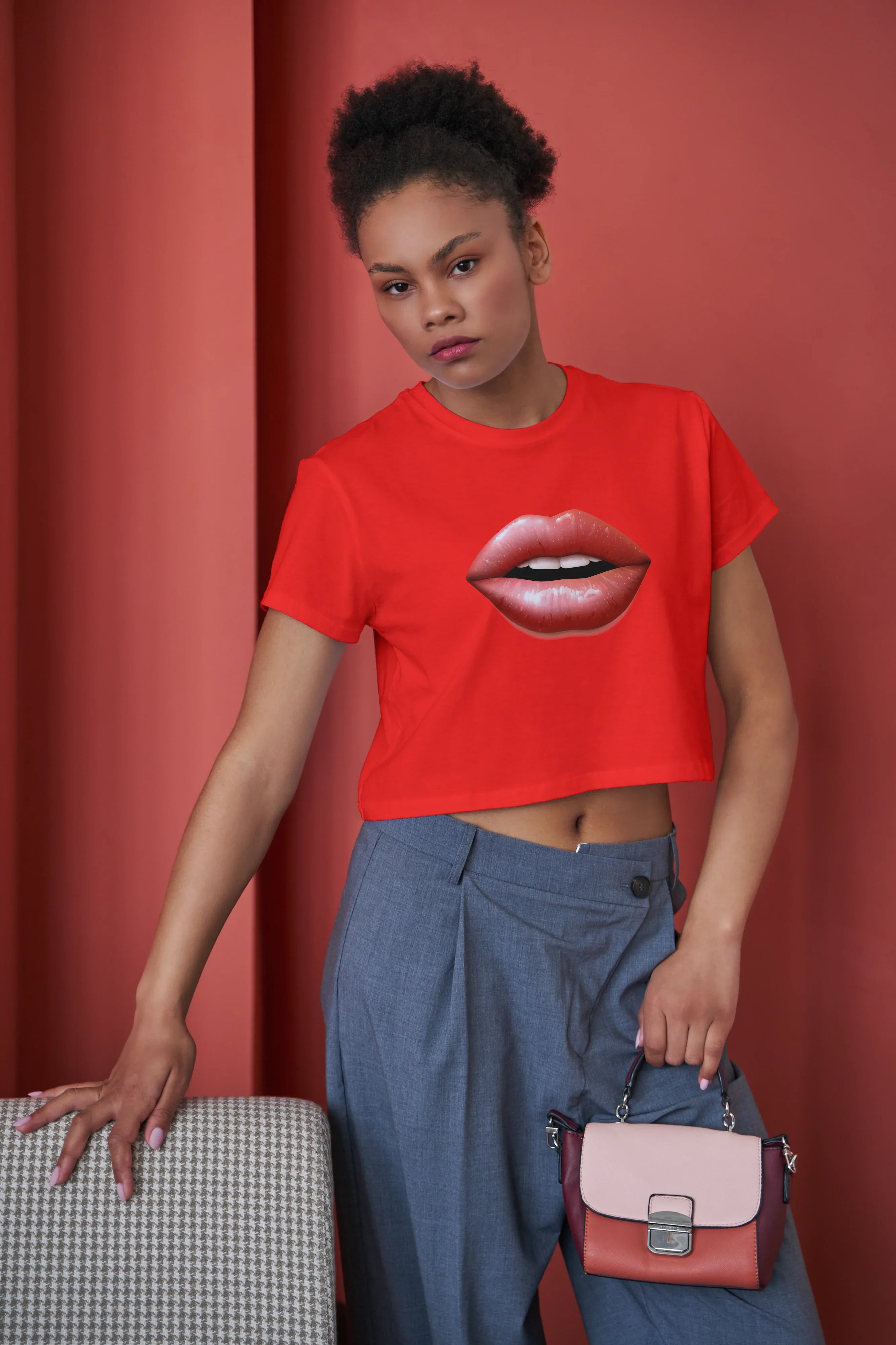Red Lips Graphic Crop Top for Women - Not So Suttle