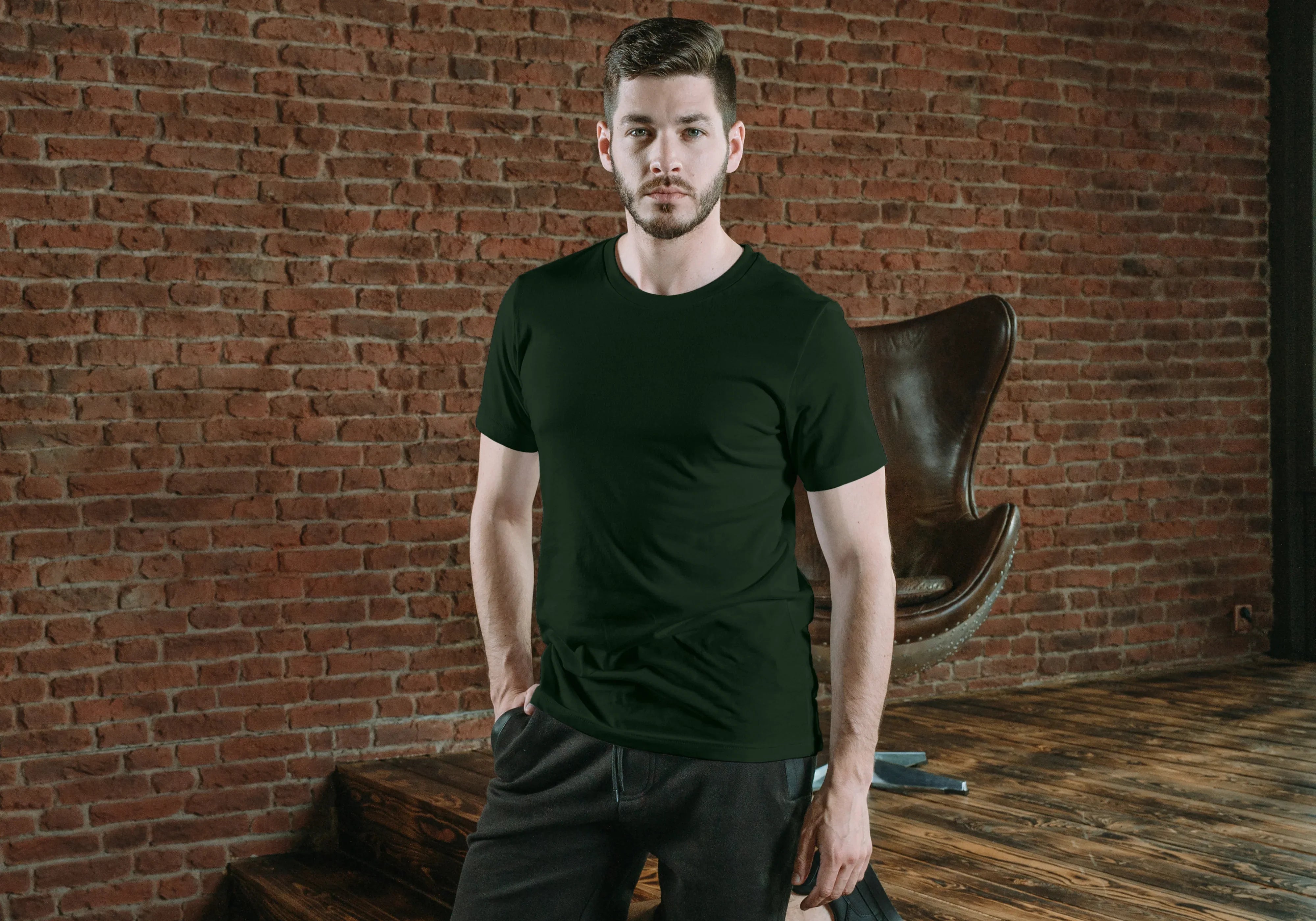 Solid Bottle Green Classic Crew T-Shirt for Men - Not So Suttle