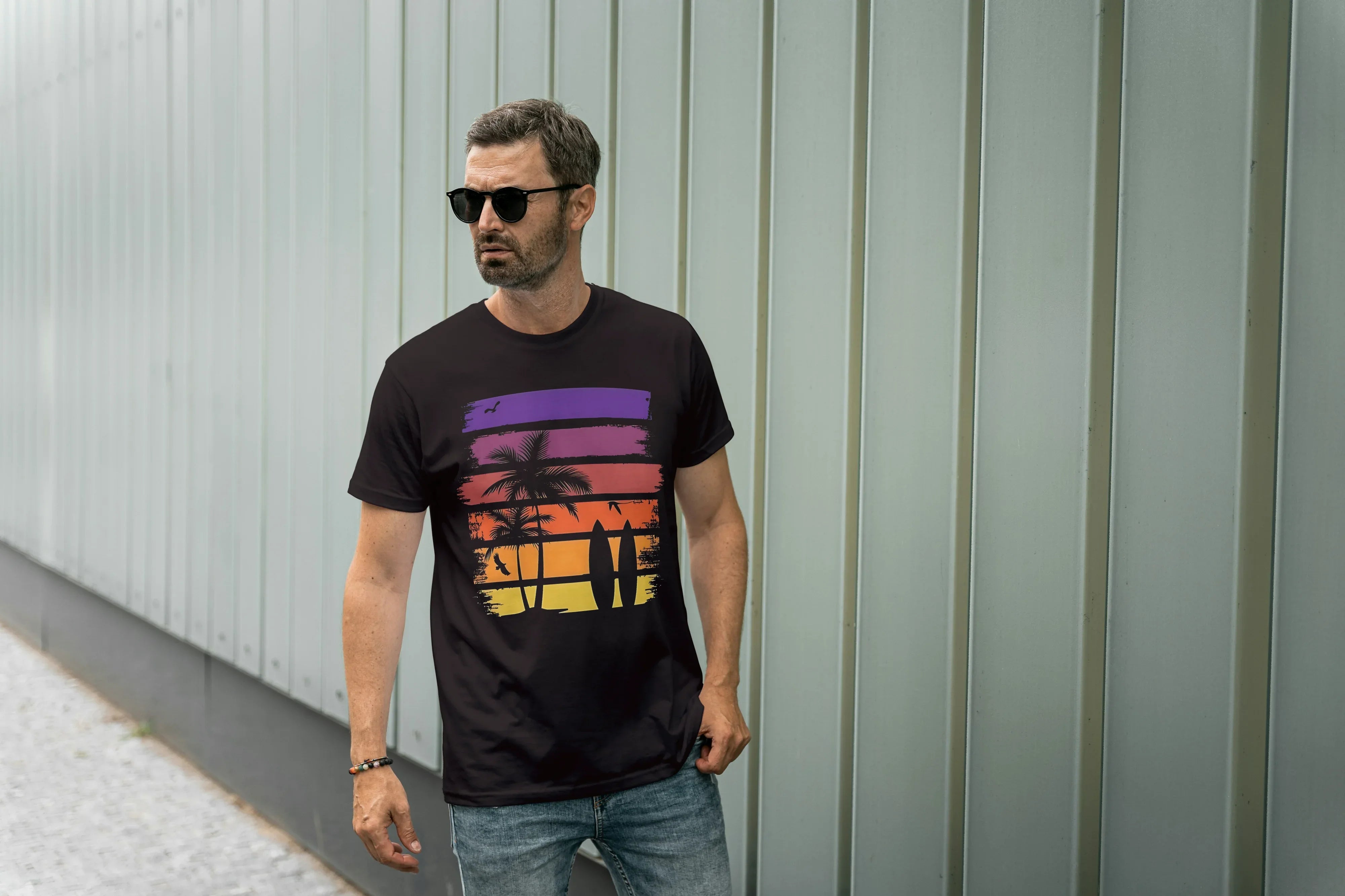 Beach Surf Graphic Classic Crew T-Shirt for Men - Not So Suttle