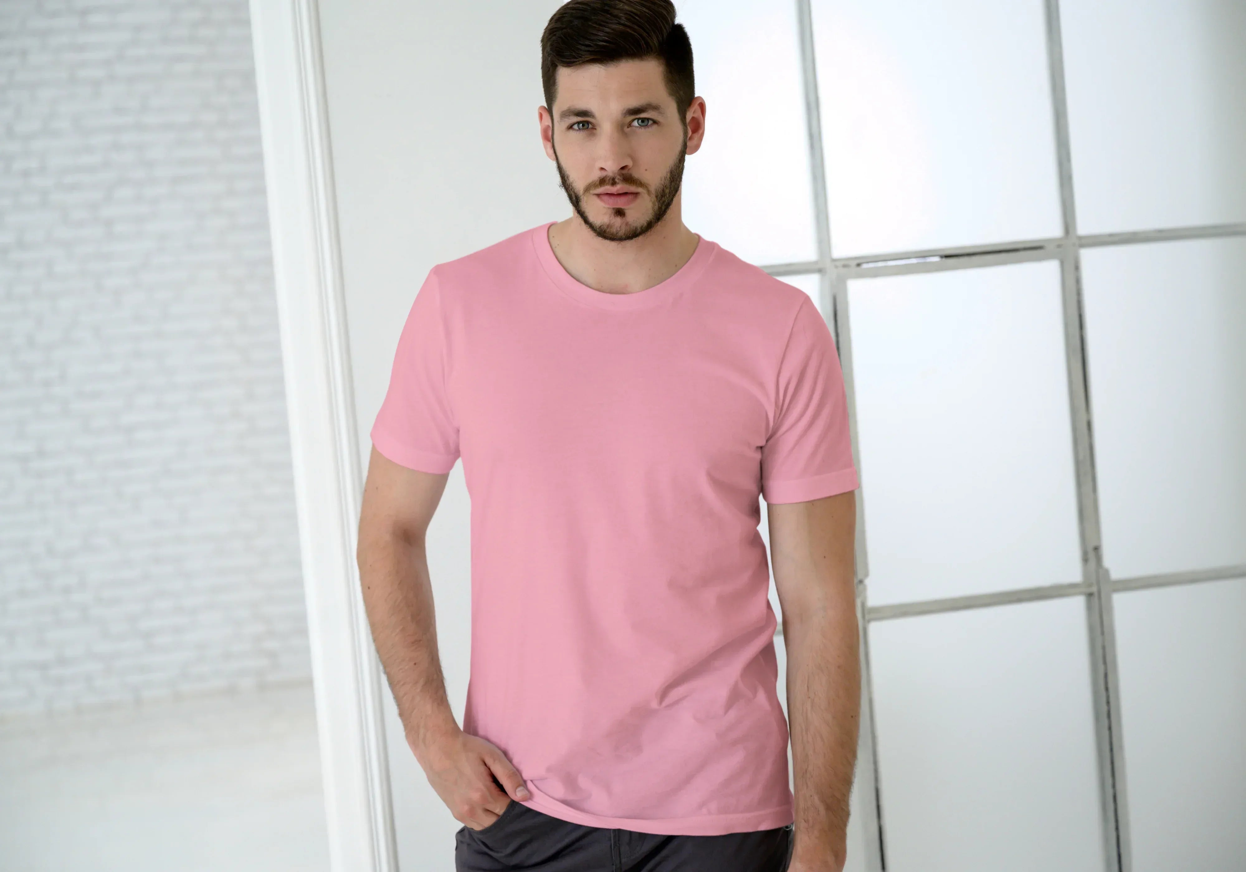 Solid Flamingo Plus Size Classic Crew T-Shirt for Men - Not So Suttle