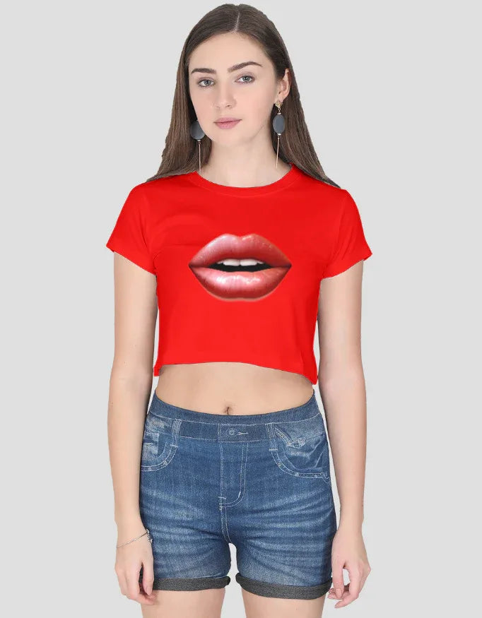 Red Lips Graphic Crop Top for Women - Not So Suttle