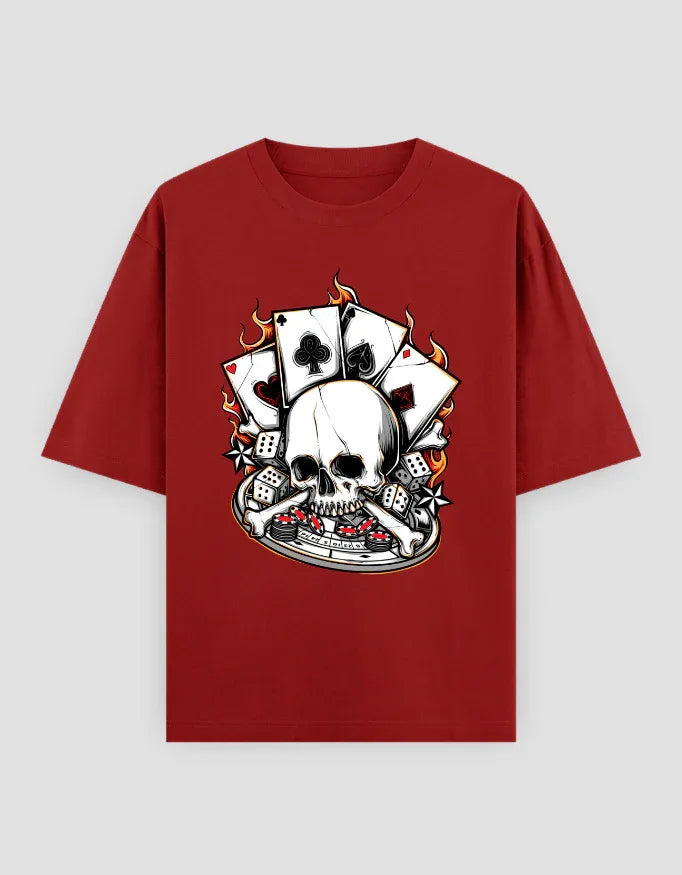 Poker Skull Graphic Oversized Classic T-Shirt for Men - Not So Suttle