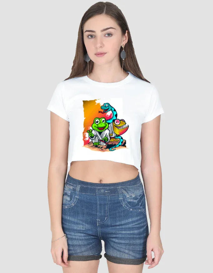Frog Snake Graphic Crop Top for Women - Not So Suttle