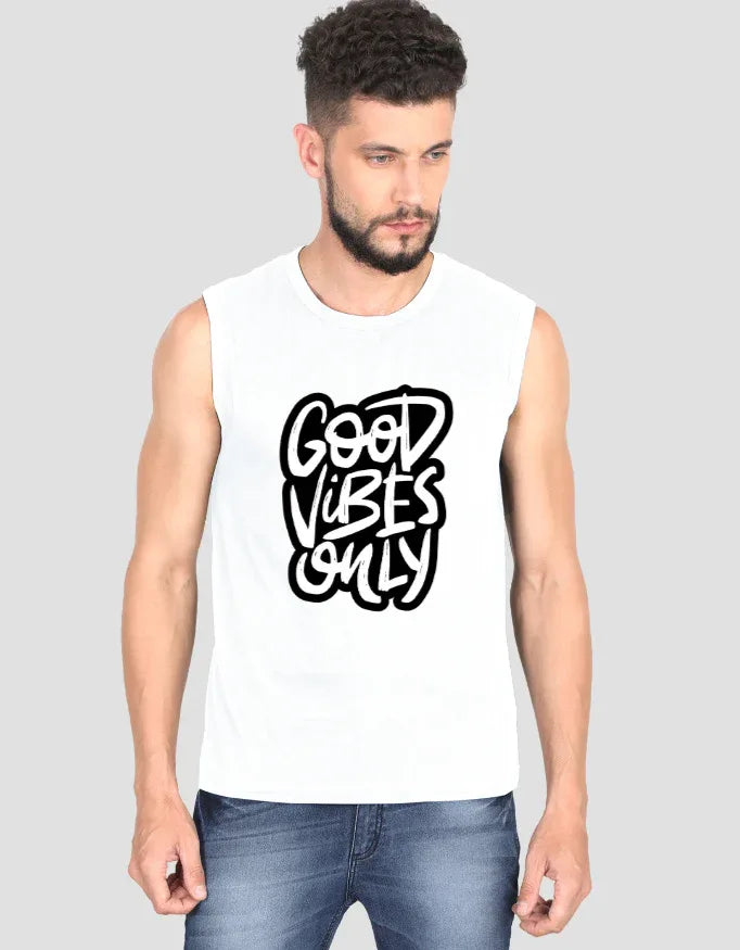Good Vibes Only Graphic Sleeveless T-Shirt for Men - Not So Suttle