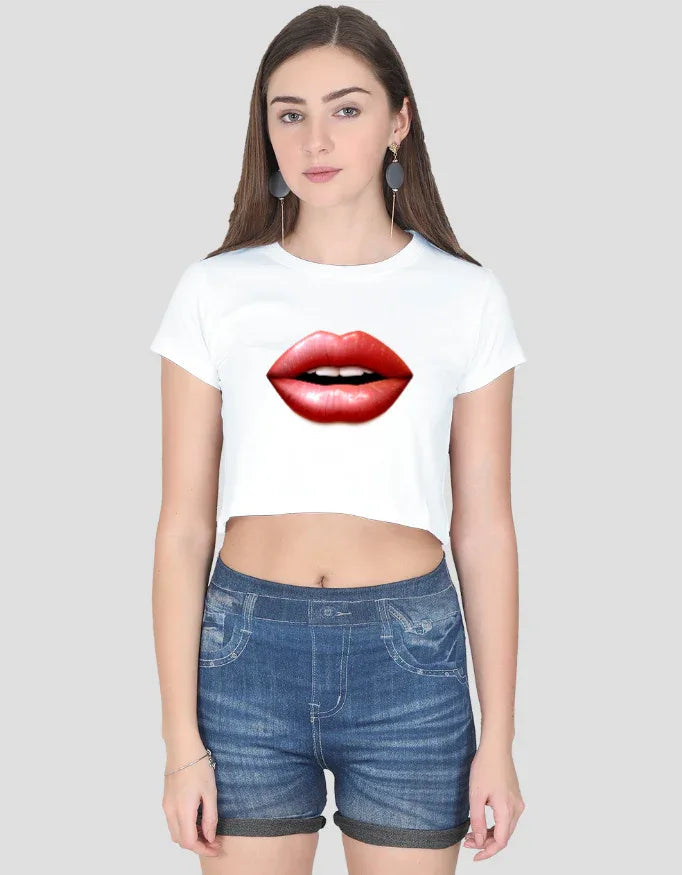Red Lips Graphic Crop Top for Women - Not So Suttle