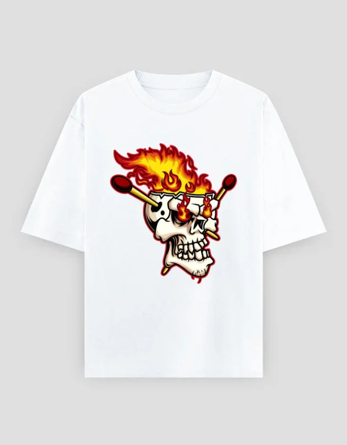 Fiery Skull Graphic Oversized Classic T-Shirt for Men - Not So Suttle