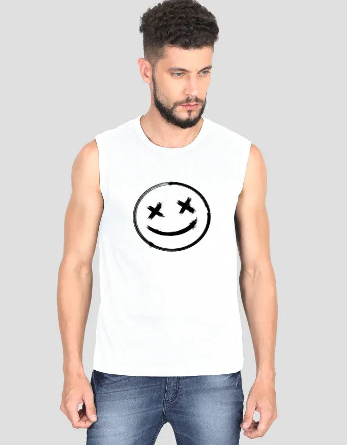 Smile Graphic Sleeveless T-Shirt for Men - Not So Suttle