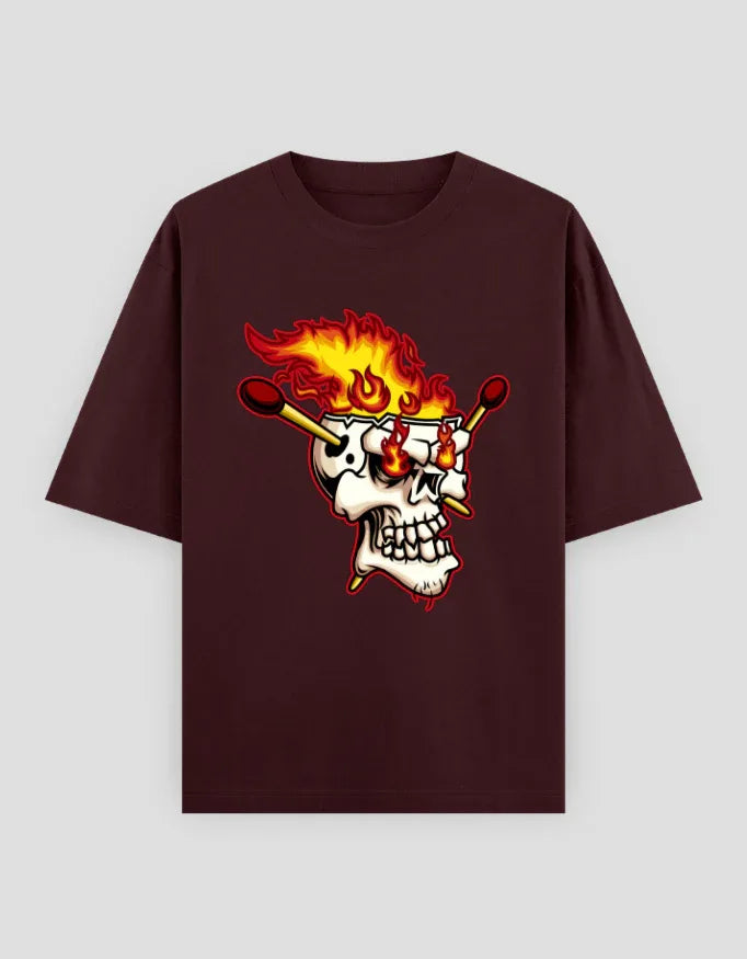Fiery Skull Graphic Oversized Classic T-Shirt for Men - Not So Suttle