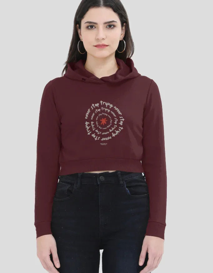 Never Stop Trying Graphic Cropped Hoodie for Women - Not So Suttle