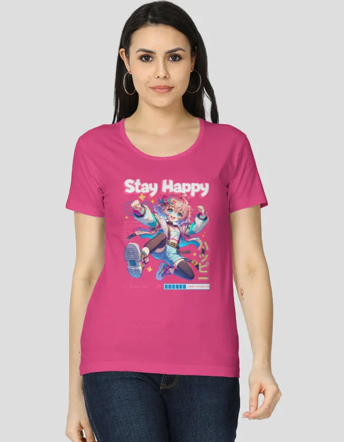 Stay Happy Graphic Classic T-Shirt for Women - Not So Suttle