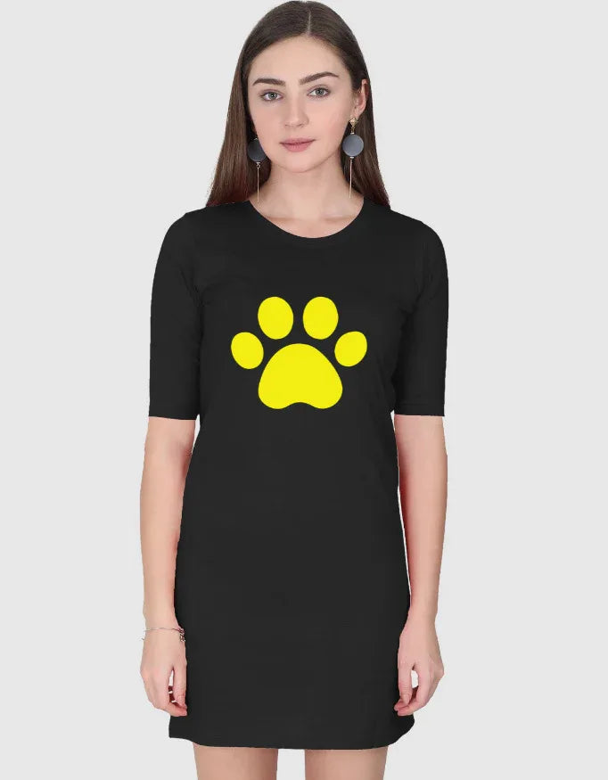 Yellow Paws Graphic T-Shirt Dress for Women - Not So Suttle