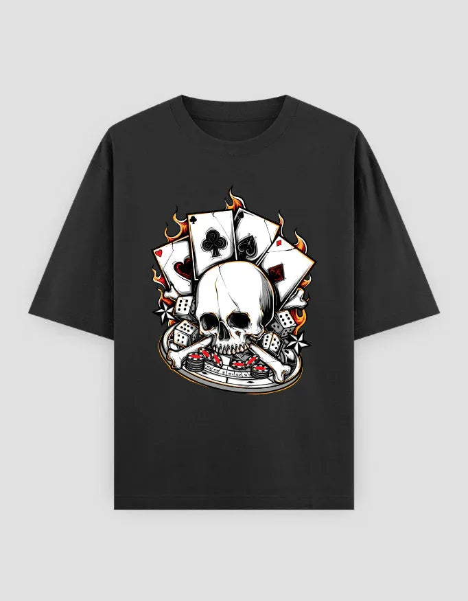 Poker Skull Graphic Oversized Classic T-Shirt for Men - Not So Suttle