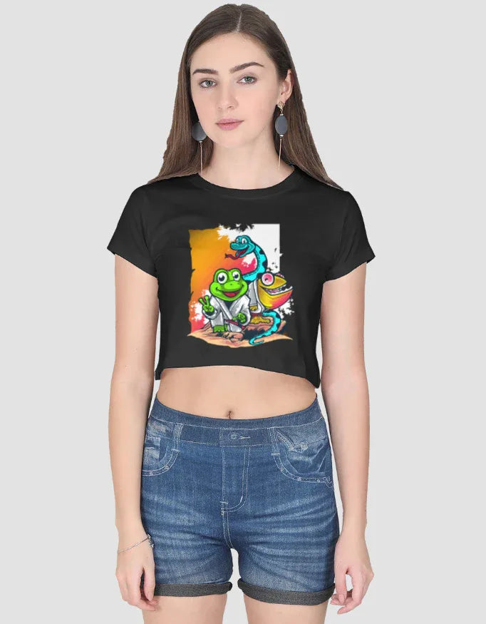 Frog Snake Graphic Crop Top for Women - Not So Suttle