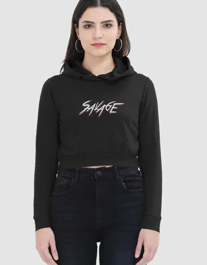 Savage Graphic Cropped Hoodie for Women - Not So Suttle