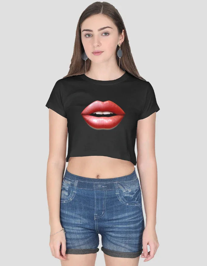 Red Lips Graphic Crop Top for Women - Not So Suttle