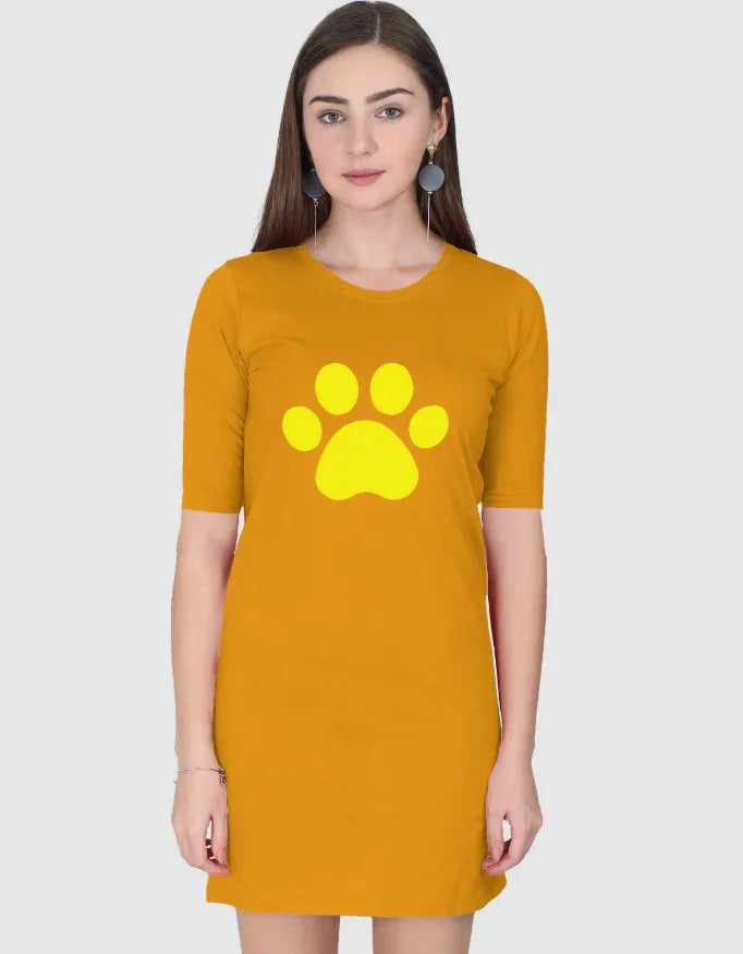 Yellow Paws Graphic T-Shirt Dress for Women - Not So Suttle