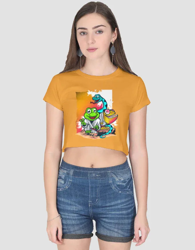 Frog Snake Graphic Crop Top for Women - Not So Suttle