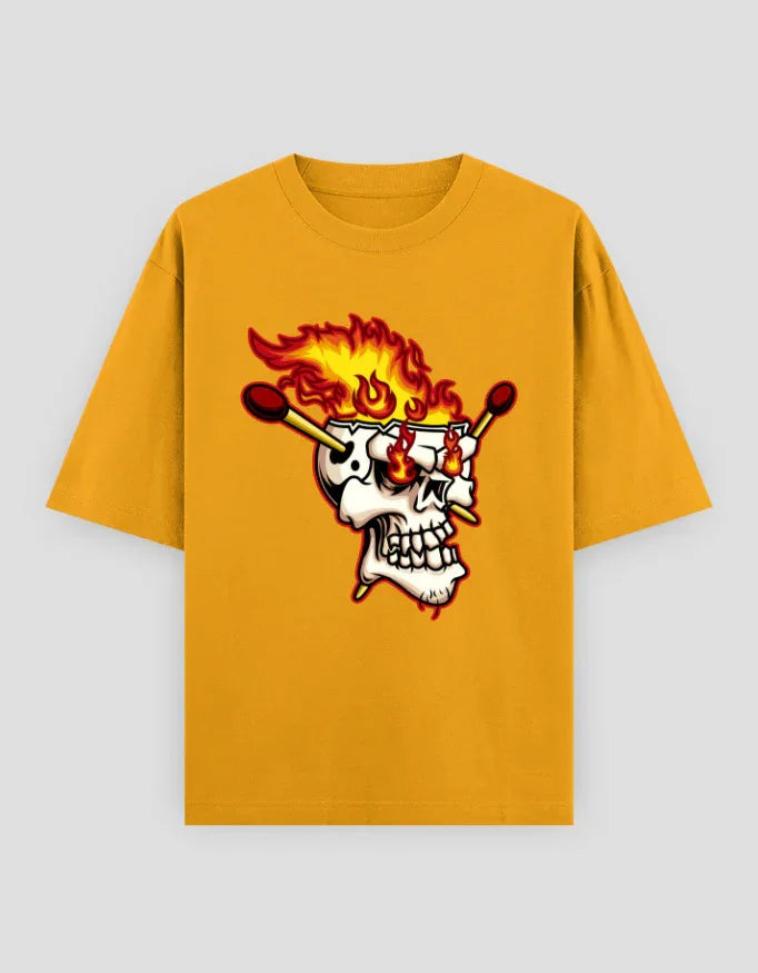 Fiery Skull Graphic Oversized Classic T-Shirt for Men - Not So Suttle