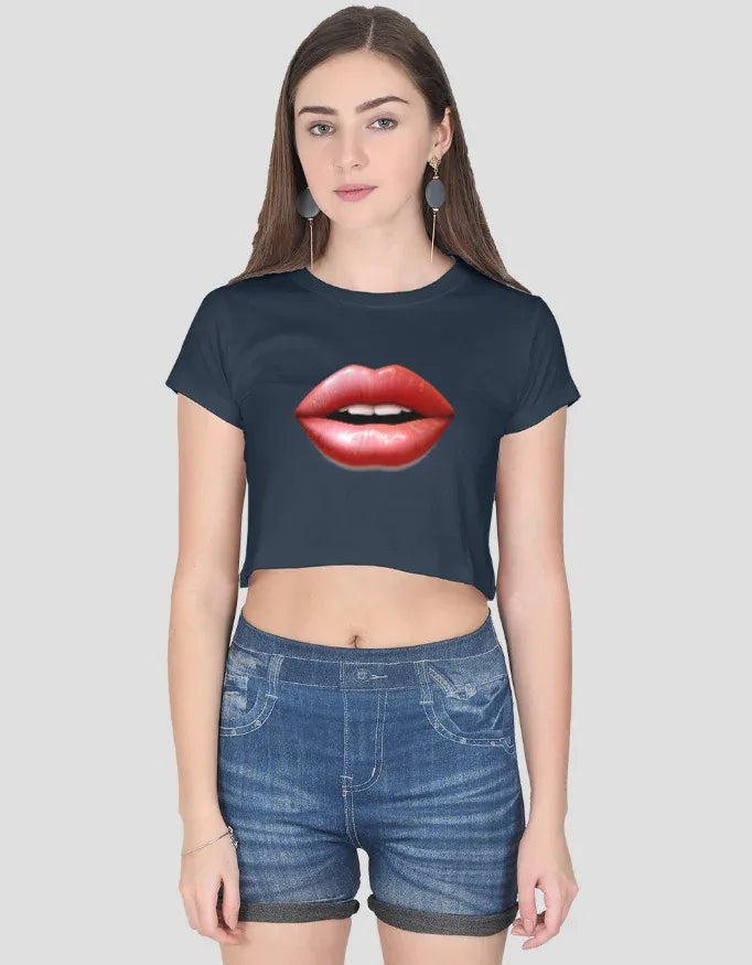 Red Lips Graphic Crop Top for Women - Not So Suttle