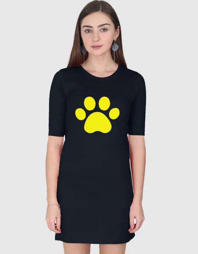 Yellow Paws Graphic T-Shirt Dress for Women - Not So Suttle