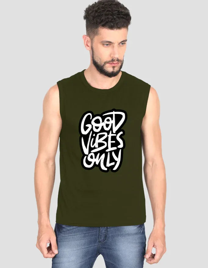Good Vibes Only Graphic Sleeveless T-Shirt for Men - Not So Suttle