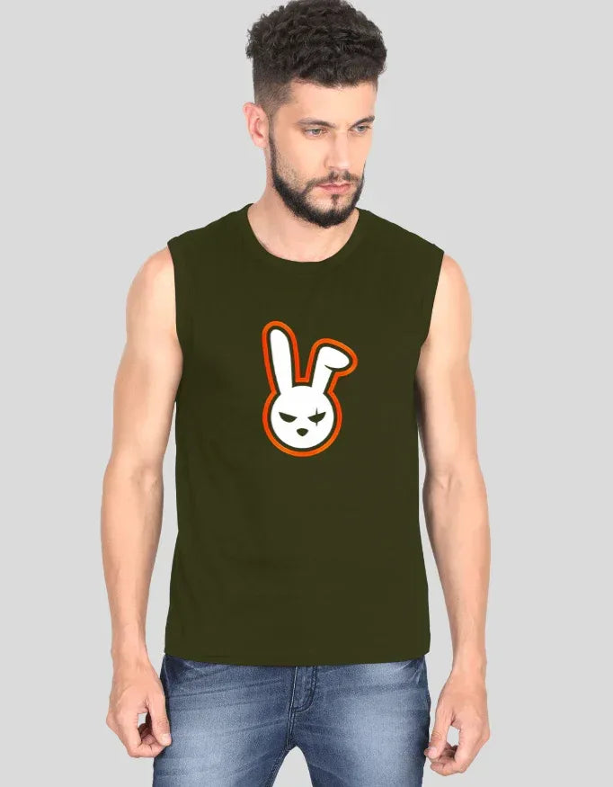 Angry Bunny Graphic Sleeveless T-Shirt for Men - Not So Suttle