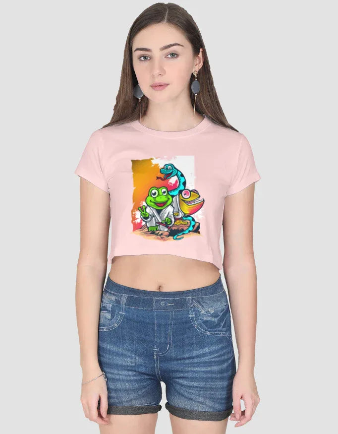 Frog Snake Graphic Crop Top for Women - Not So Suttle