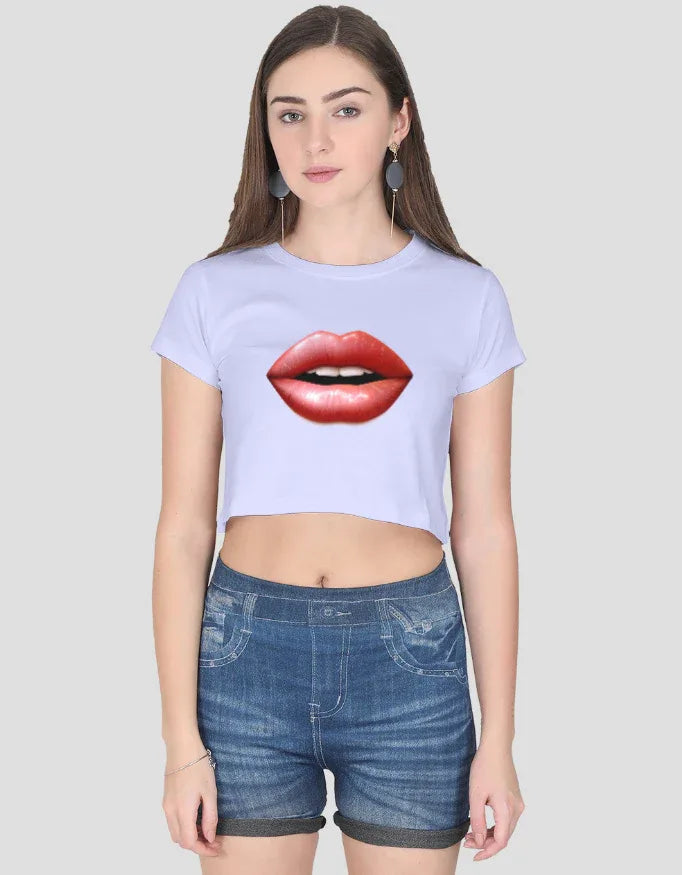 Red Lips Graphic Crop Top for Women - Not So Suttle