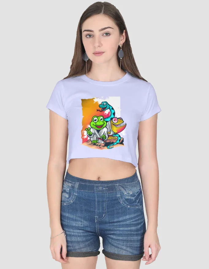 Frog Snake Graphic Crop Top for Women - Not So Suttle
