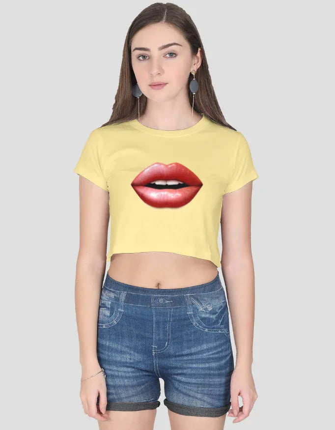 Red Lips Graphic Crop Top for Women - Not So Suttle