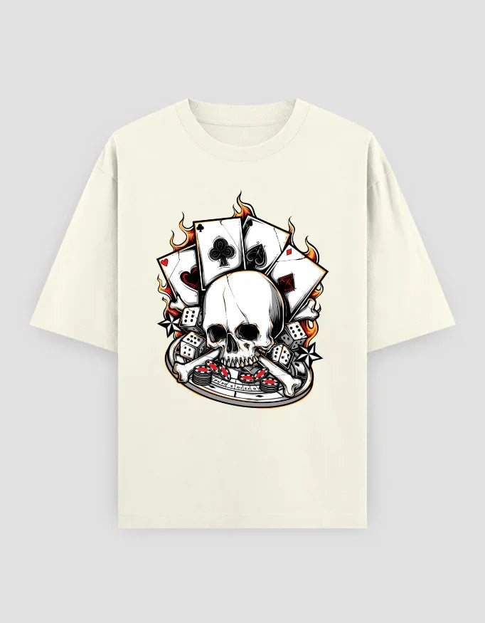 Poker Skull Graphic Oversized Classic T-Shirt for Men - Not So Suttle