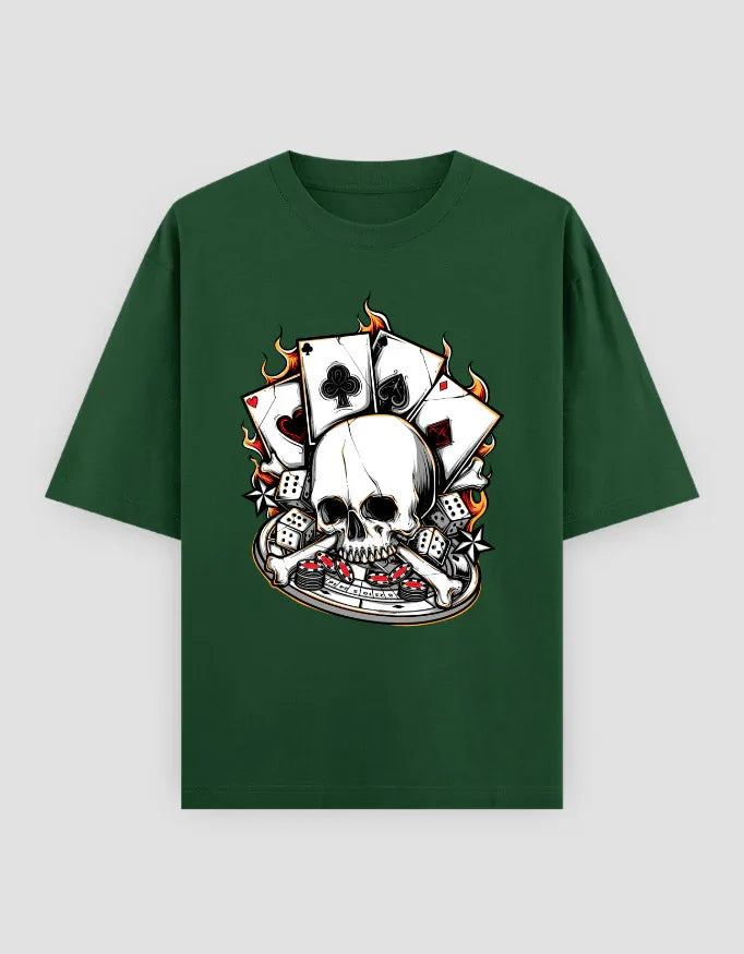Poker Skull Graphic Oversized Classic T-Shirt for Men - Not So Suttle