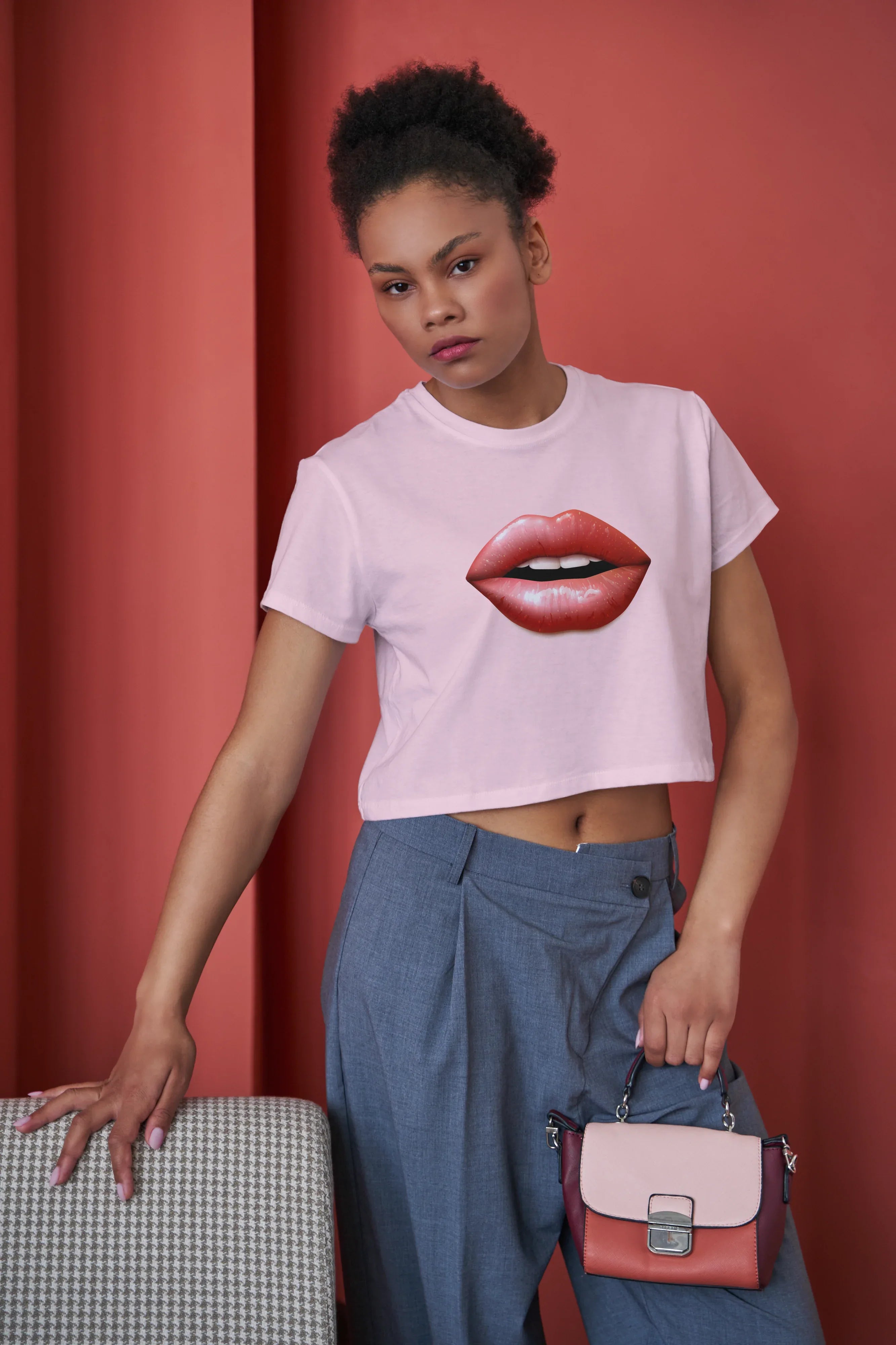 Red Lips Graphic Crop Top for Women - Not So Suttle
