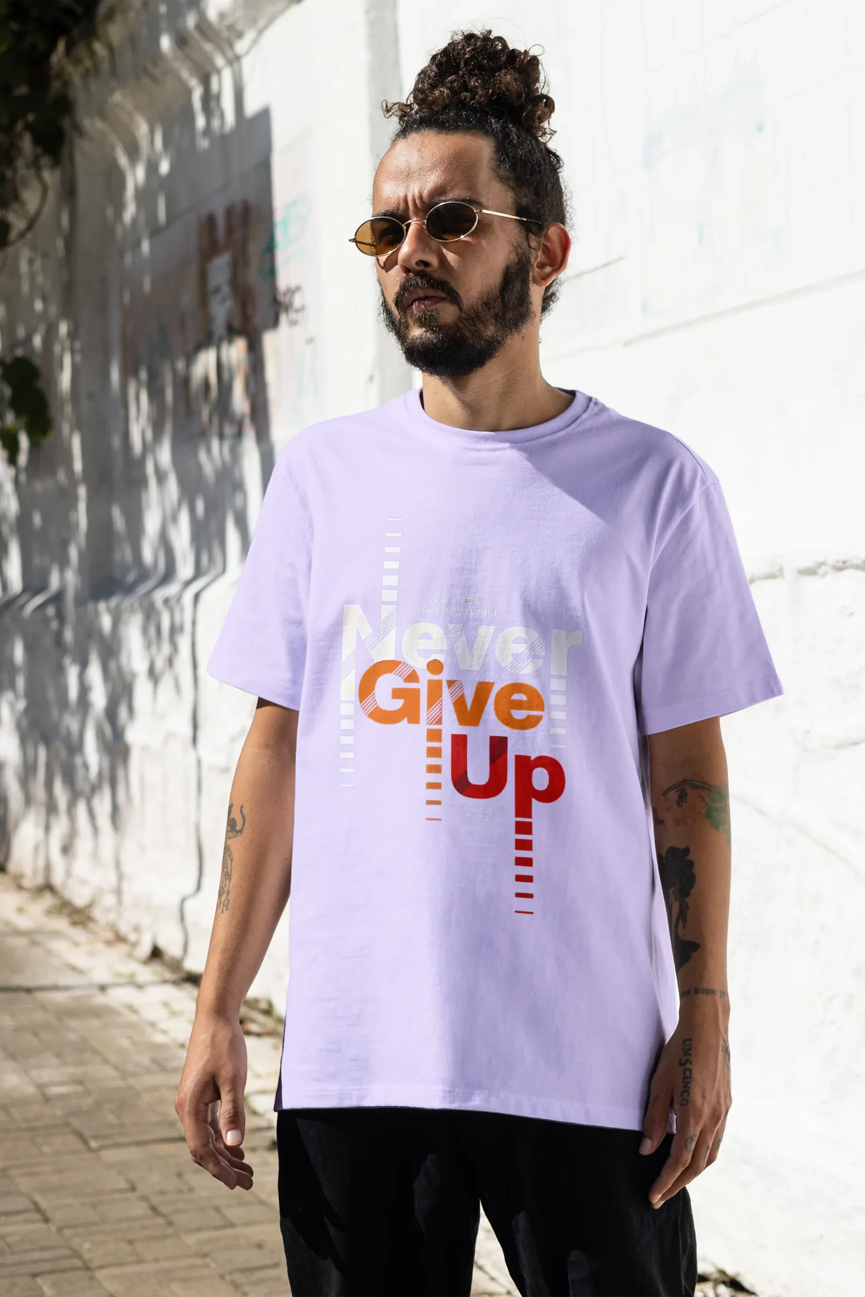 Never Give Up Graphic Oversized Classic T-Shirt for Men - Not So Suttle