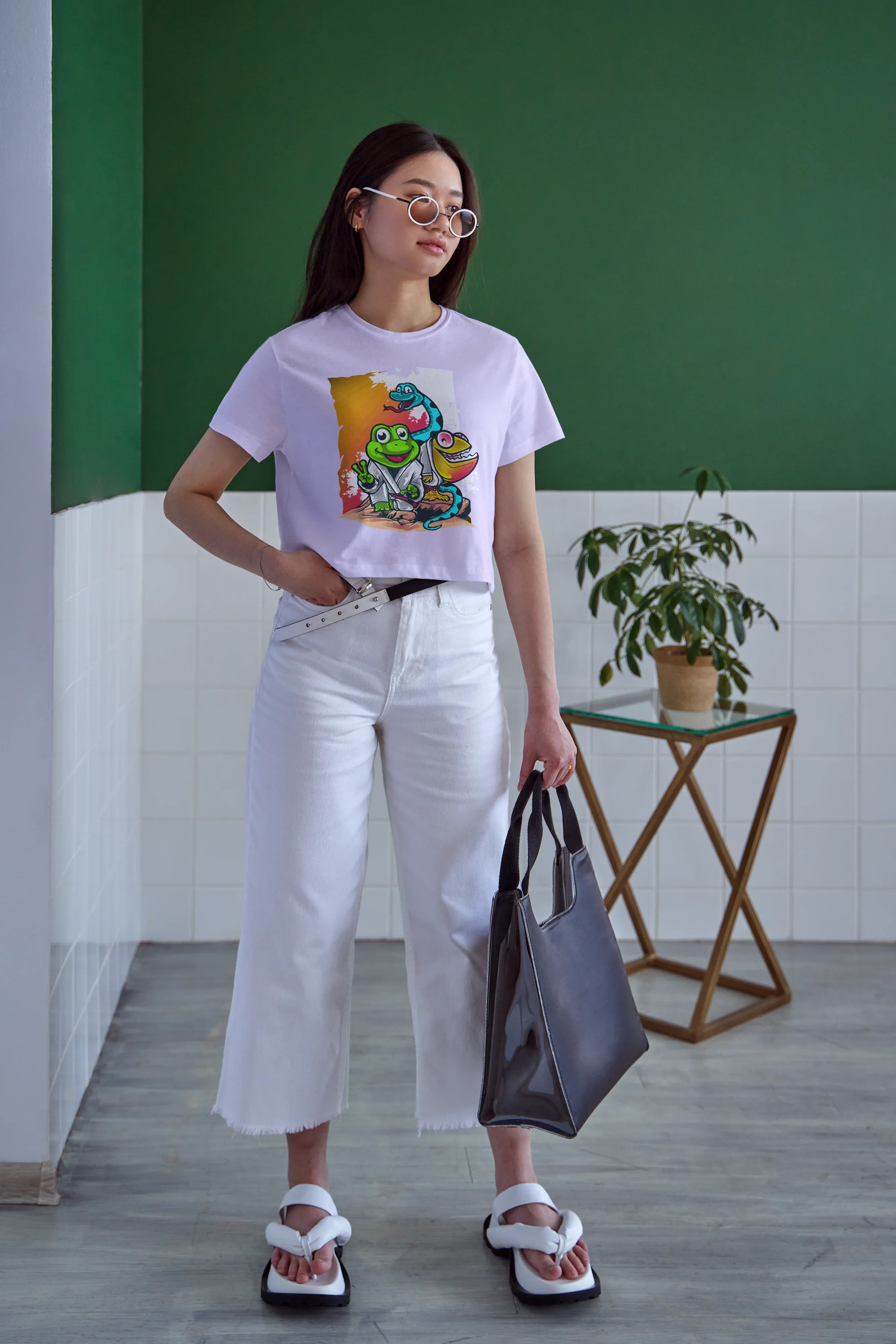 Frog Snake Graphic Crop Top for Women - Not So Suttle