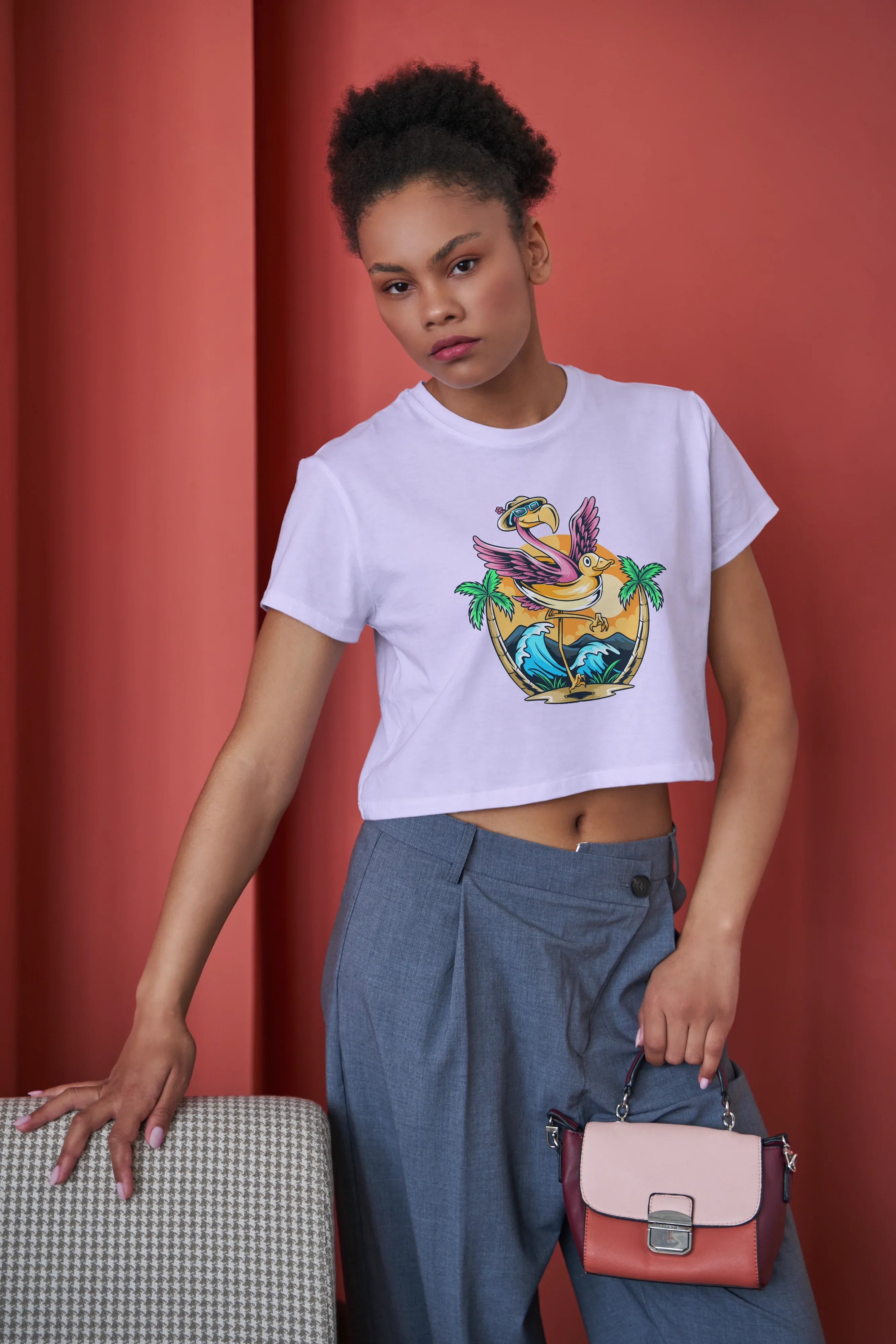 Flamingo Graphic Crop Top for Women - Not So Suttle