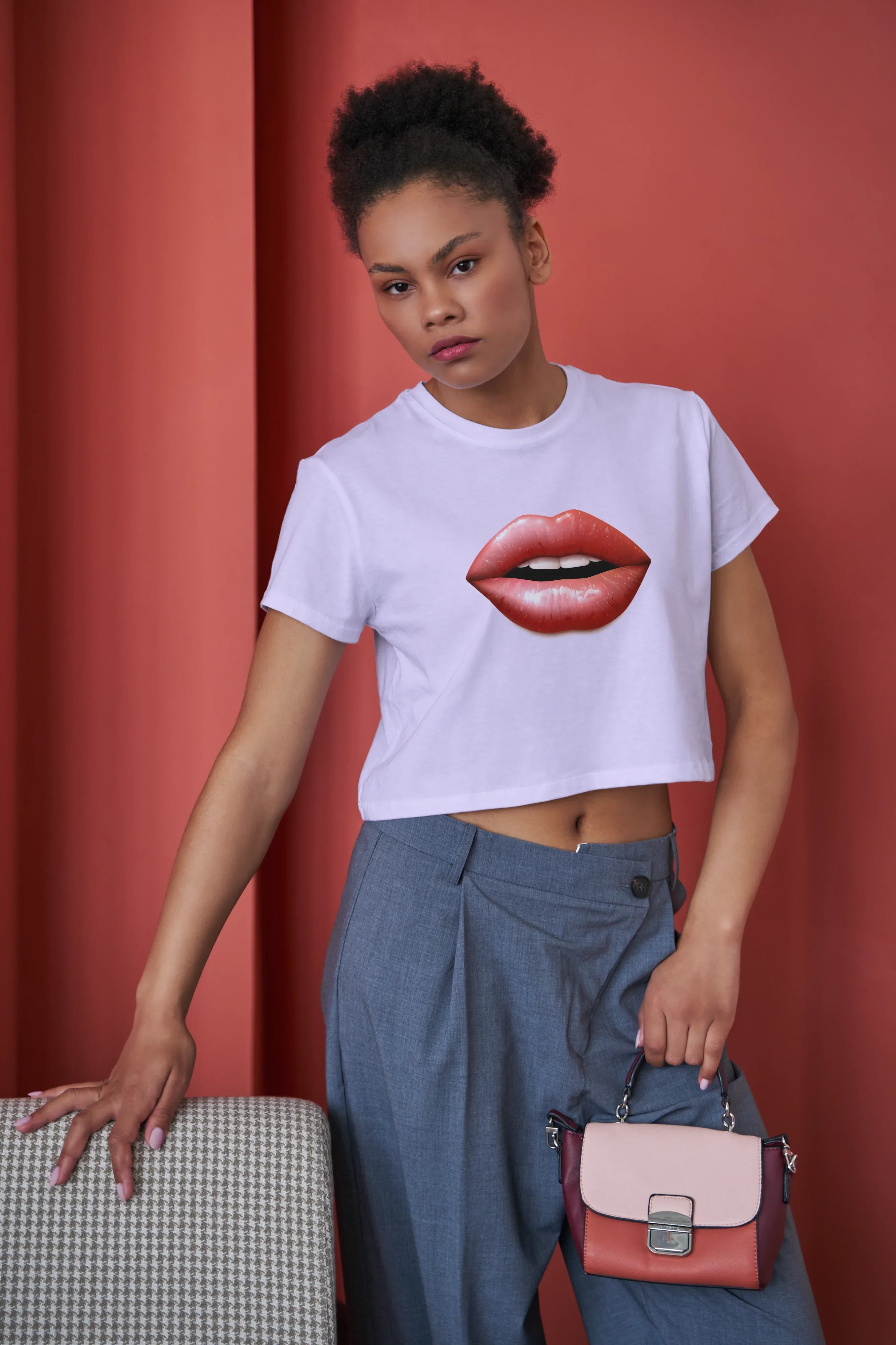 Red Lips Graphic Crop Top for Women - Not So Suttle