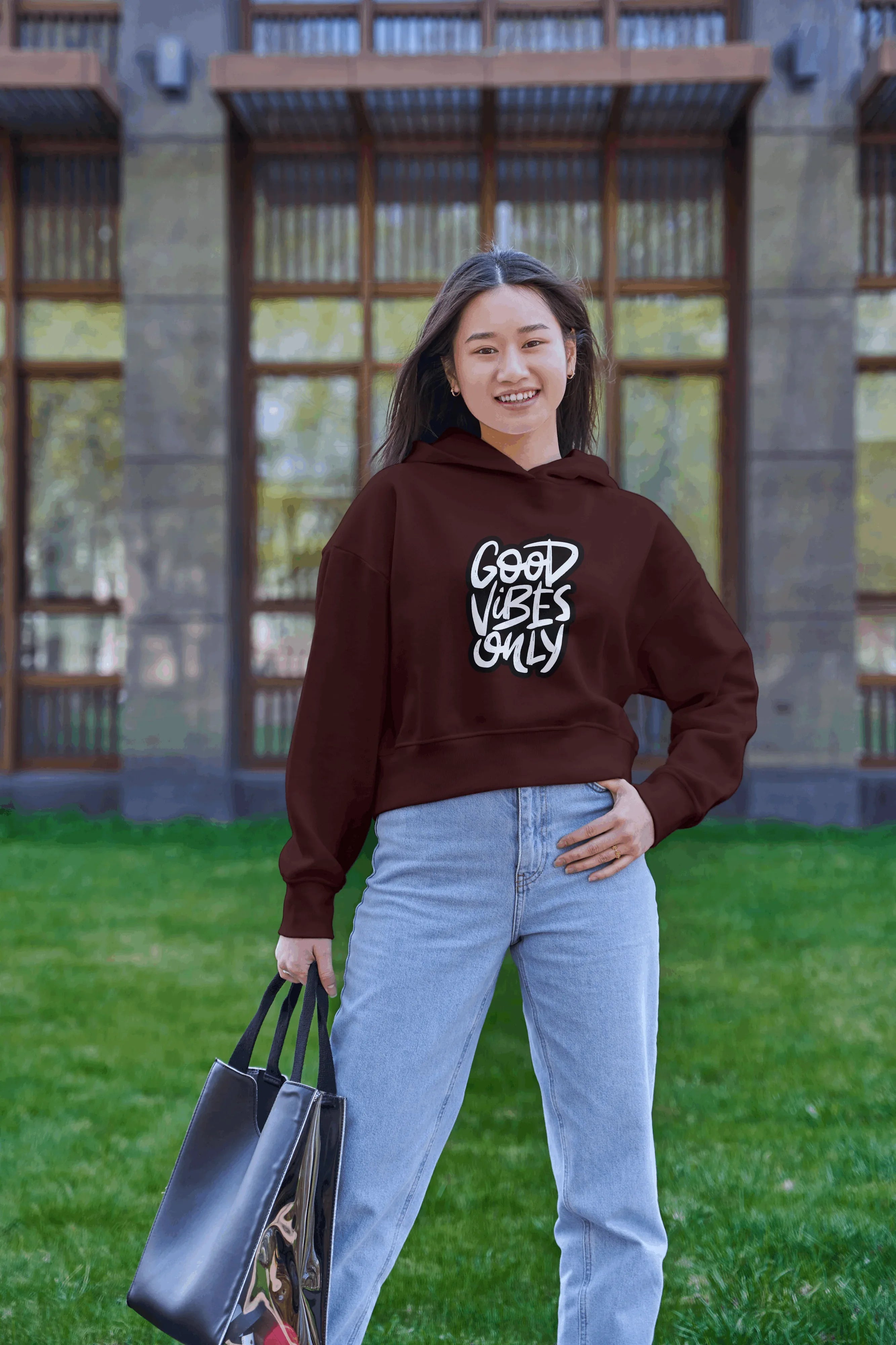 Good Vibes Only Graphic Cropped Hoodie for Women - Not So Suttle