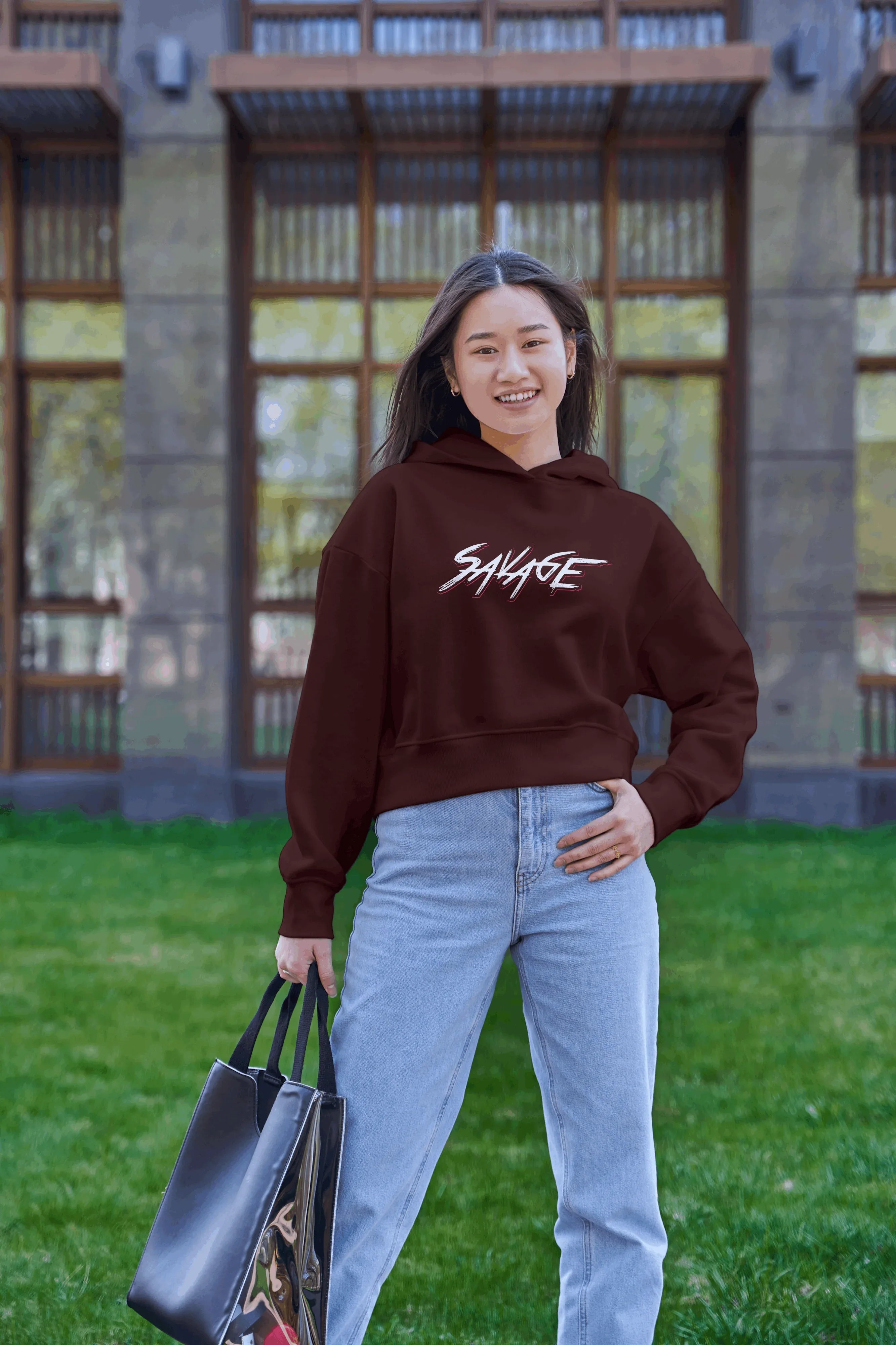 Savage Graphic Cropped Hoodie for Women - Not So Suttle