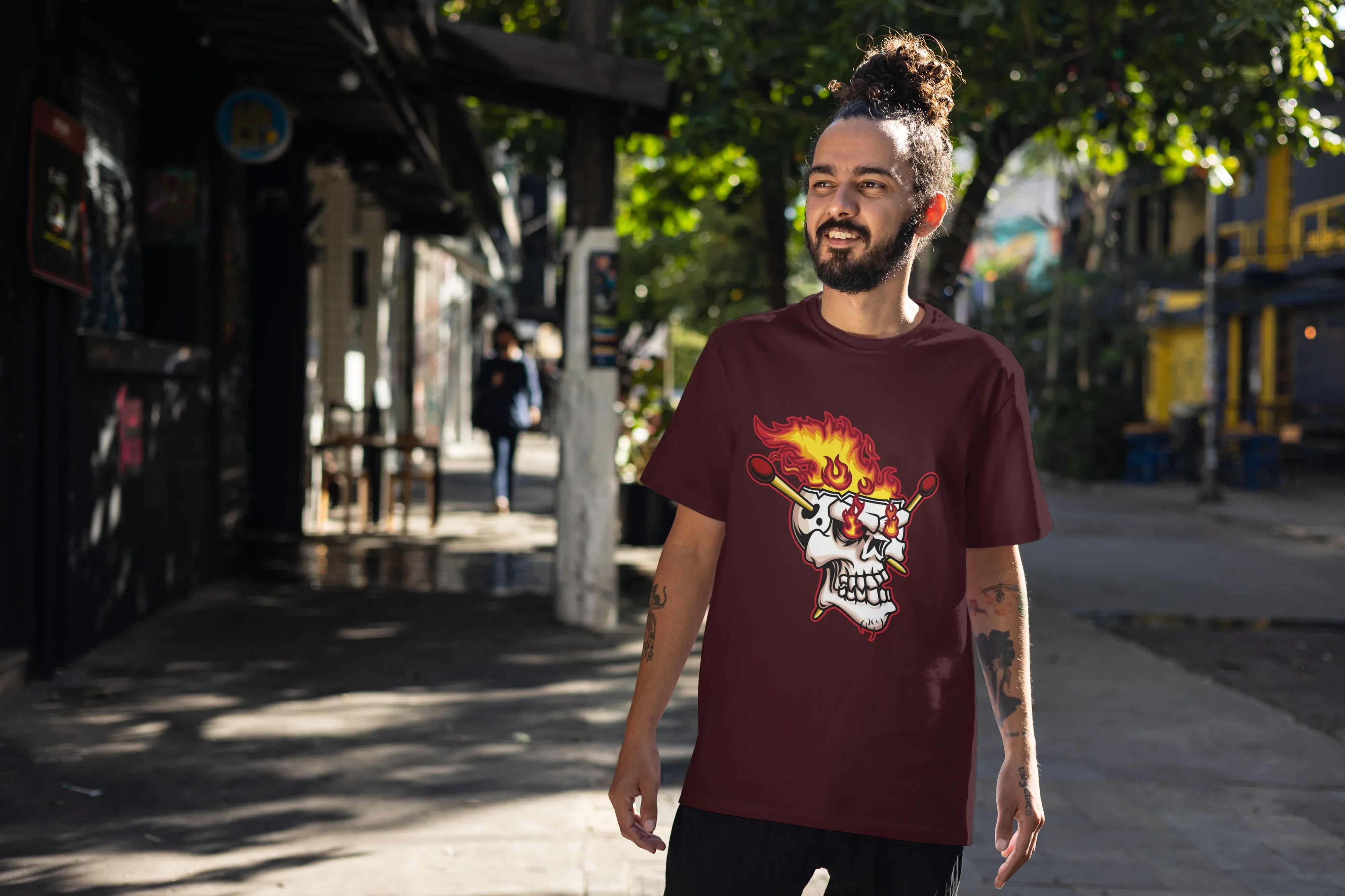 Fiery Skull Graphic Oversized Classic T-Shirt for Men - Not So Suttle